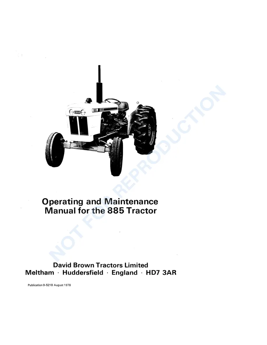 Case IH David Brown 885 885N Diesel Tractor Operator's Manual preview page 3