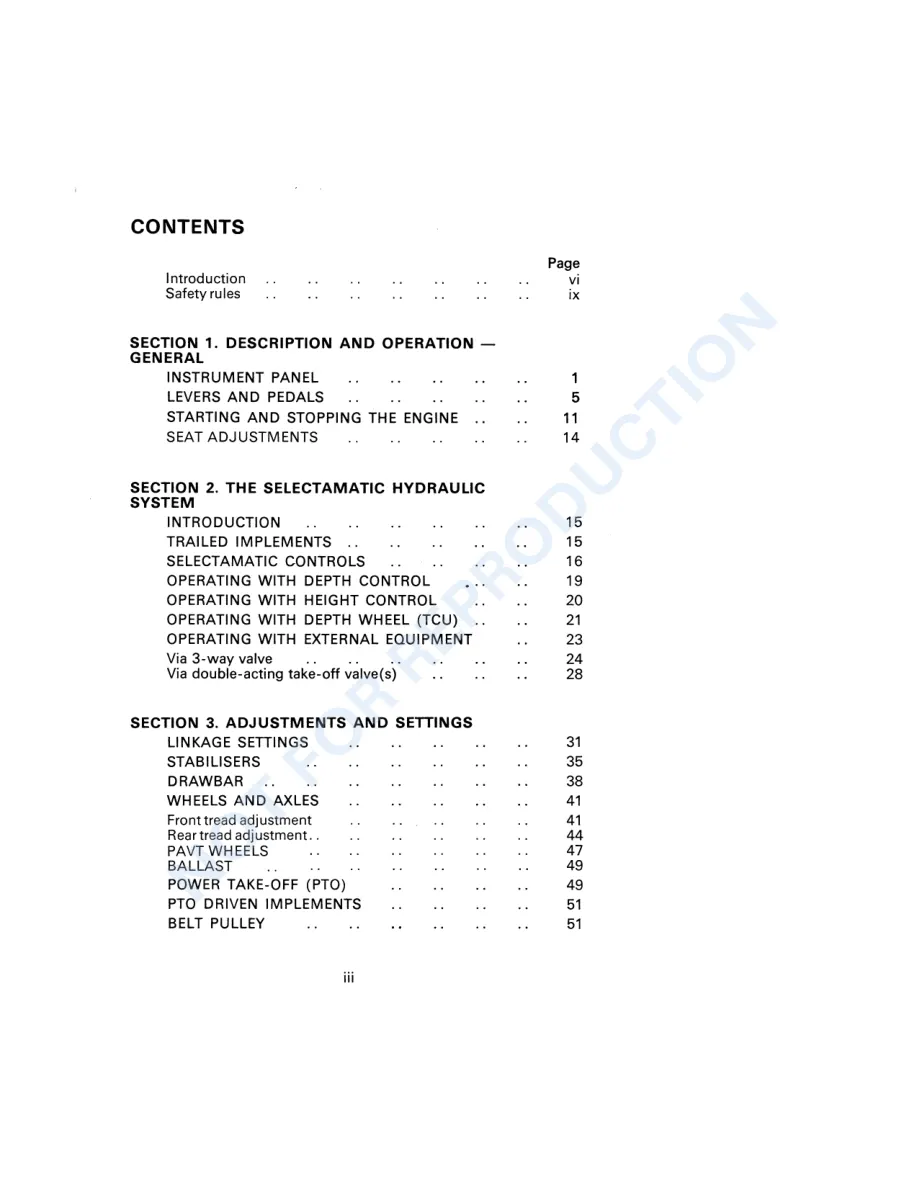 Case IH David Brown 885 885N Diesel Tractor Operator's Manual preview page 5