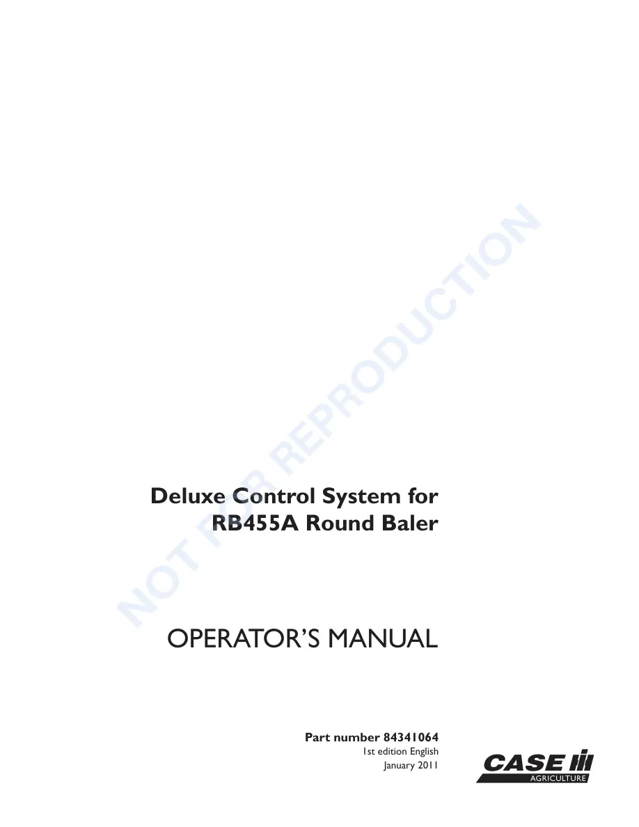 Case IH Deluxe Control System For RB455A Round Baler Operator's Manual preview page 1