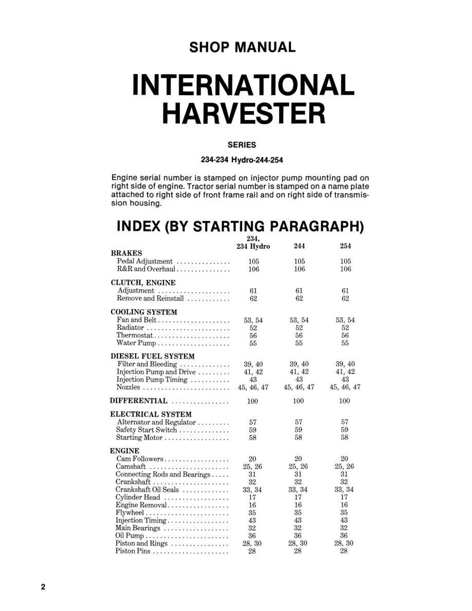 Case IH International Harvester 234 Hydro 244 254 Tractor Service & Repair Manual preview page 3