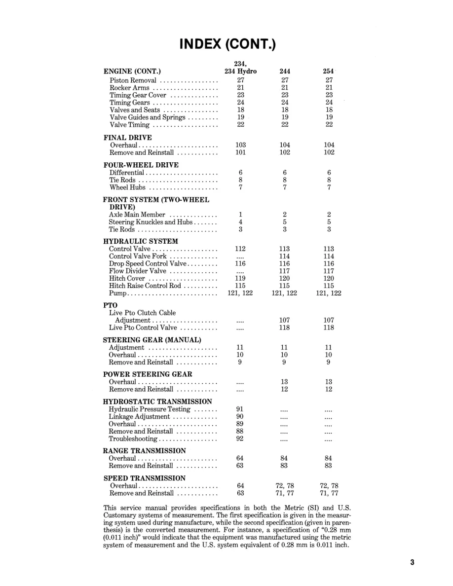 Case IH International Harvester 234 Hydro 244 254 Tractor Service & Repair Manual preview page 4