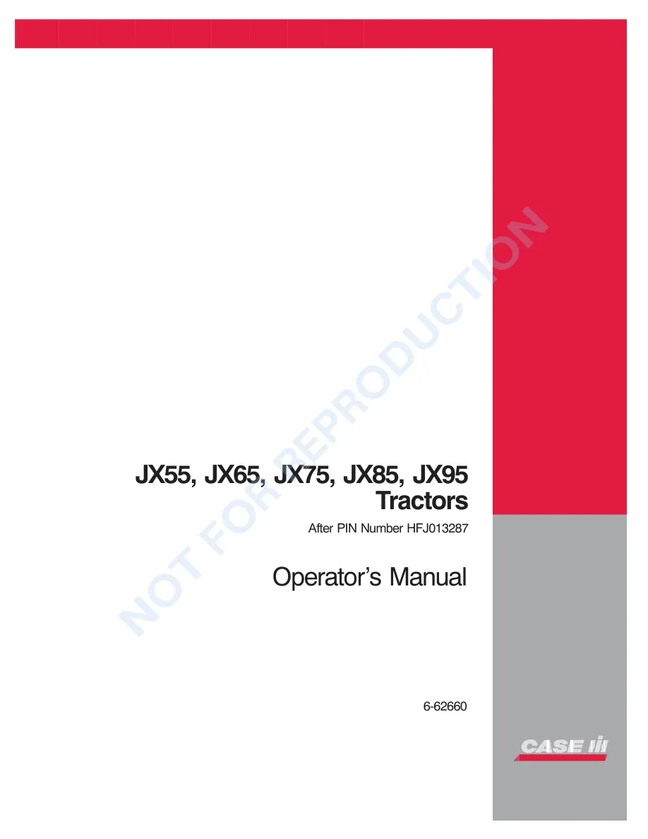 Case IH JX55 JX65 JX75 JX85 JX95 Tractor Operator's Manual preview page 1