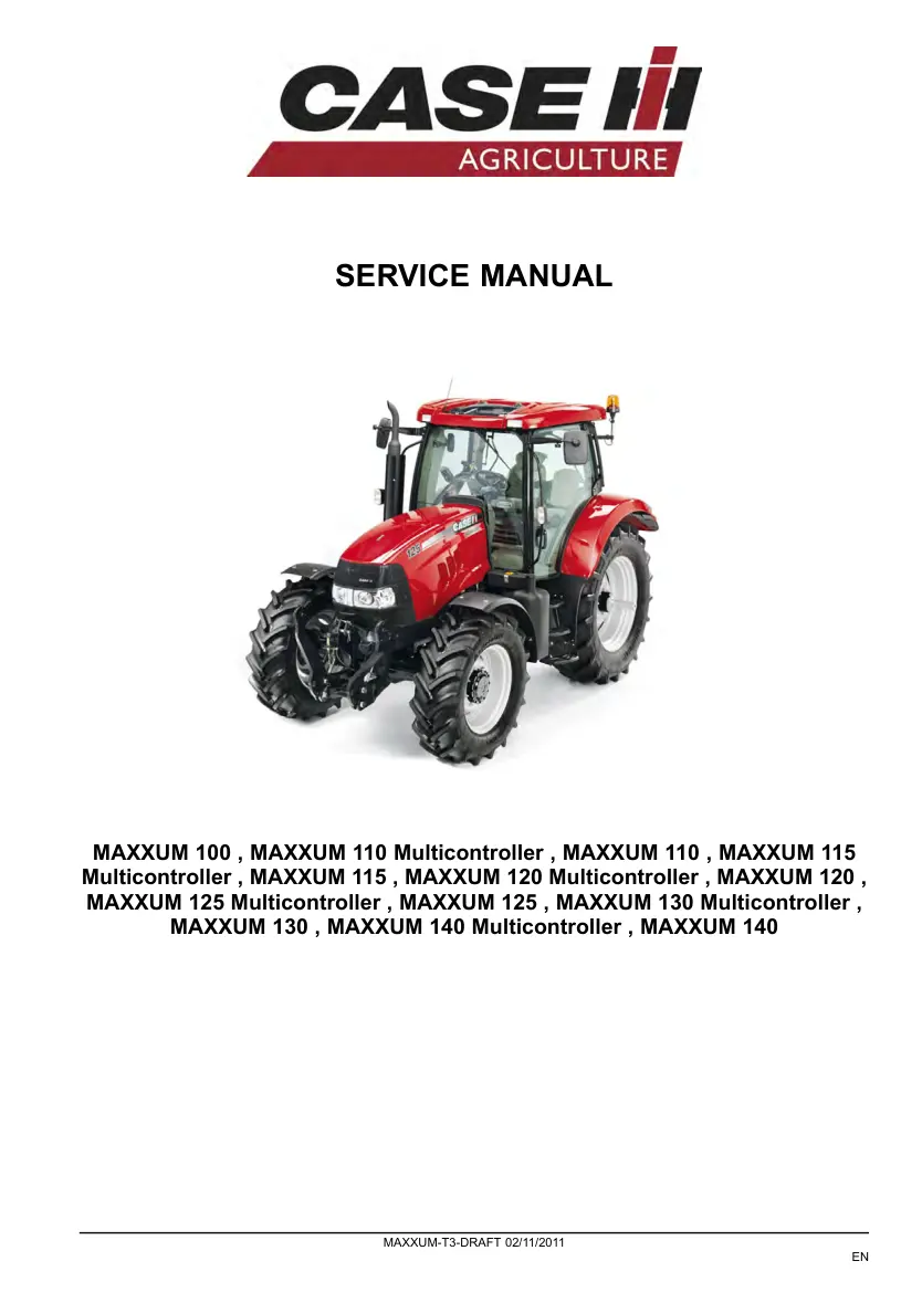 Case IH Maxxum 100 & 110 115 120 125 130 140 Tractor Service & Repair Manual preview page 1