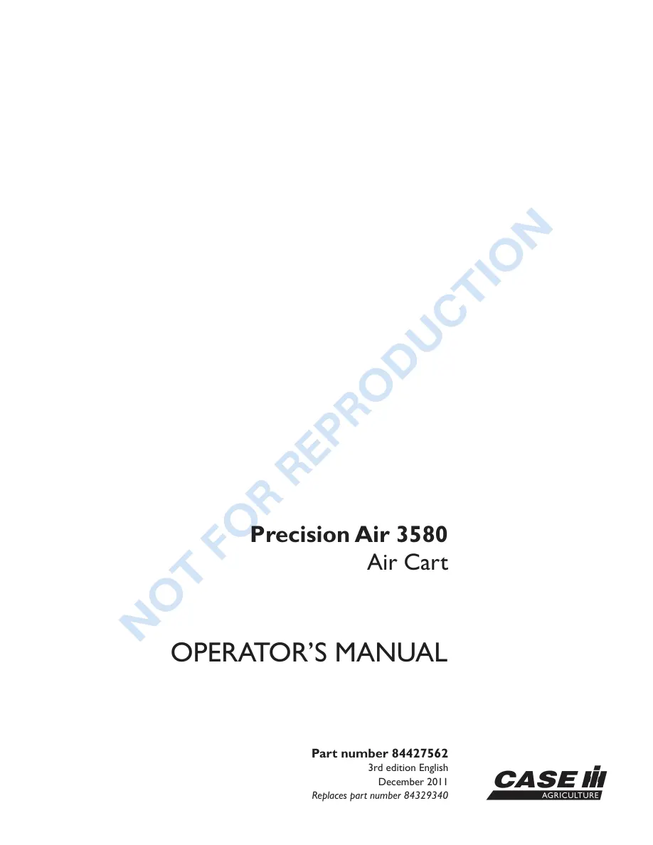 Case IH Precision Air 3580 Cart Planter Operator's Manual preview page 1