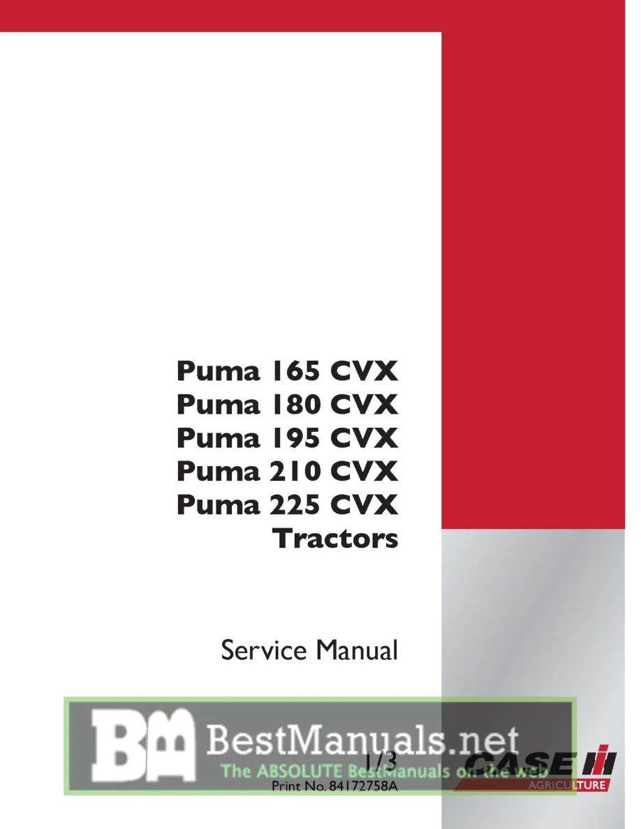 Case IH Puma Tractors (165 CVX 180 195 210 225 CVX) Service & Repair Manual preview page 1