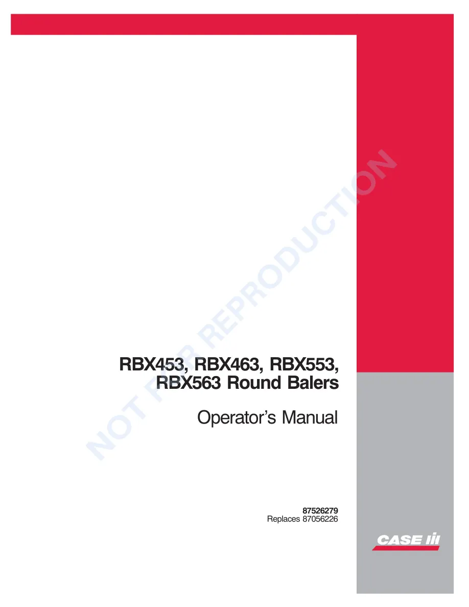 Case IH RBX453 RBX463 RBX553 RBX563 Round Baler Operator's Manual preview page 1