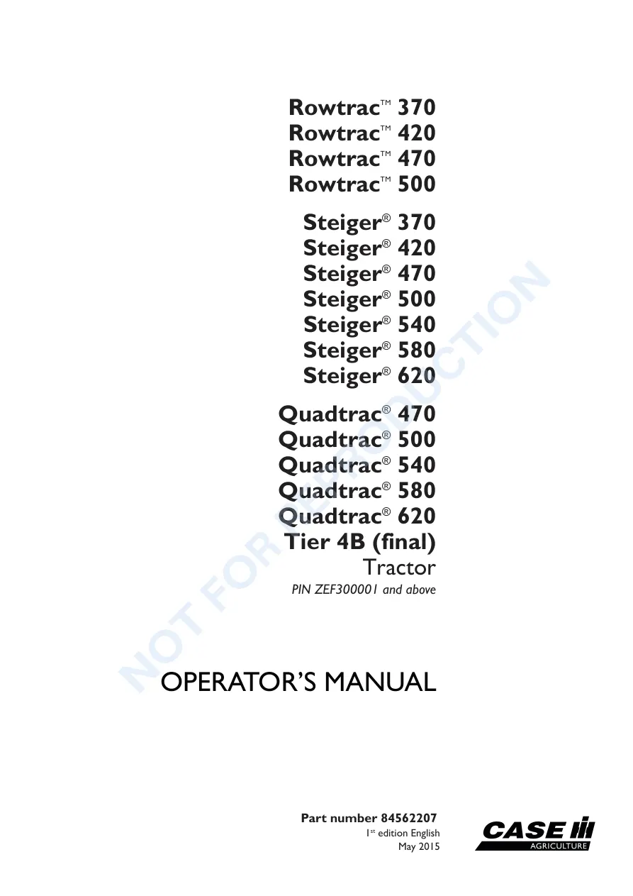 Case IH Rowtrac 370 420 470 500 Steiger 540 580 620 Quadtrac Tier 4B Final Tractor Operator's Manual preview page 1