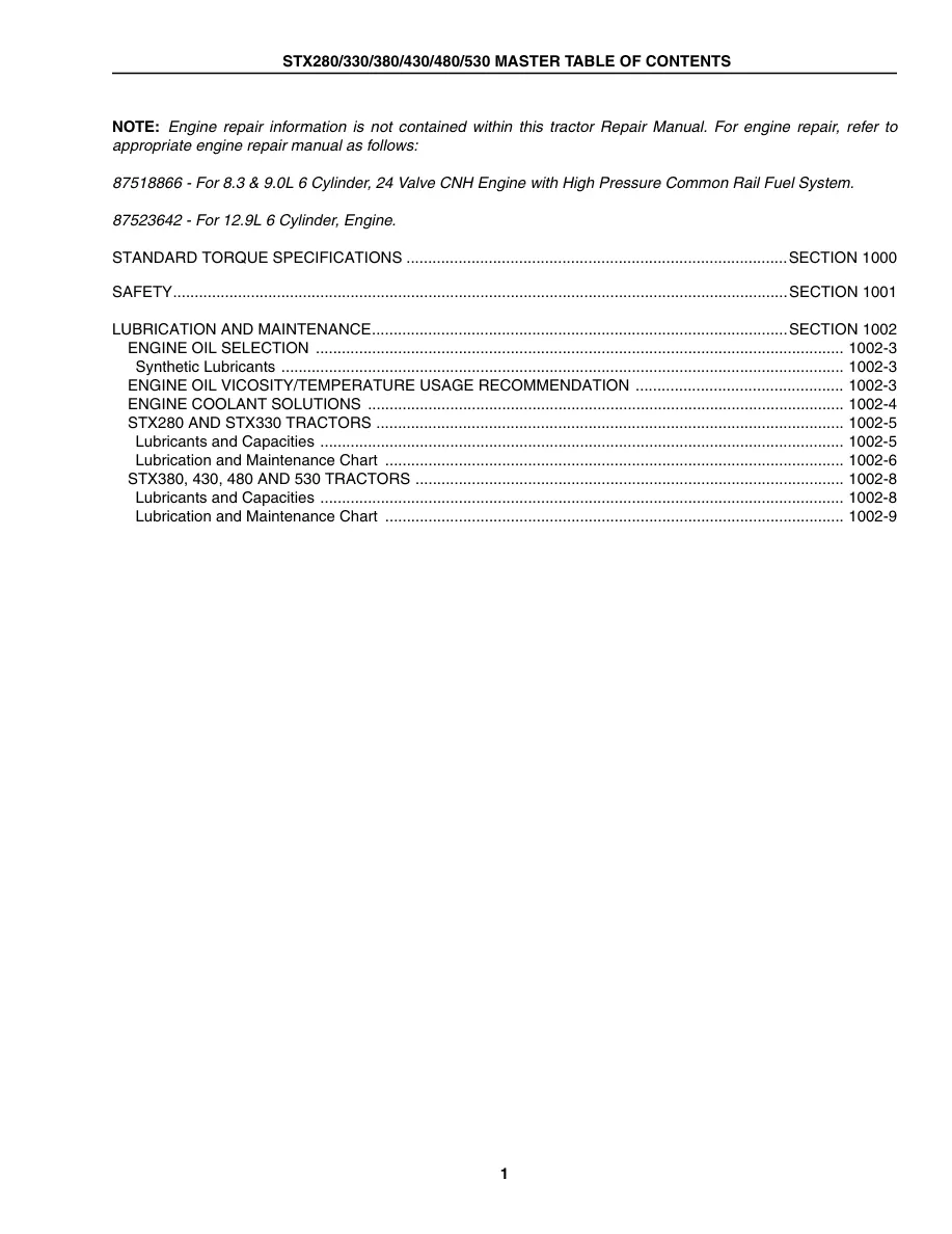 Case IH STX280 STX330 STX380 STX430 STX480 STX530 Tractor Service & Repair Manual preview page 1