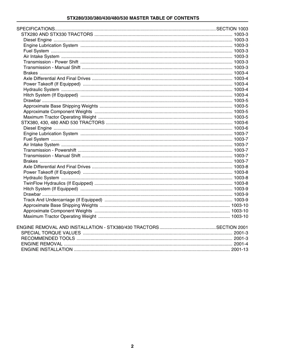 Case IH STX280 STX330 STX380 STX430 STX480 STX530 Tractor Service & Repair Manual preview page 2