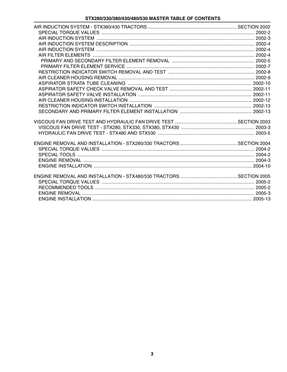 Case IH STX280 STX330 STX380 STX430 STX480 STX530 Tractor Service & Repair Manual preview page 3