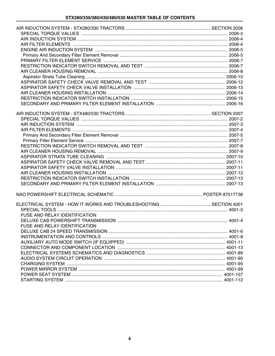 Case IH STX280 STX330 STX380 STX430 STX480 STX530 Tractor Service & Repair Manual preview page 4