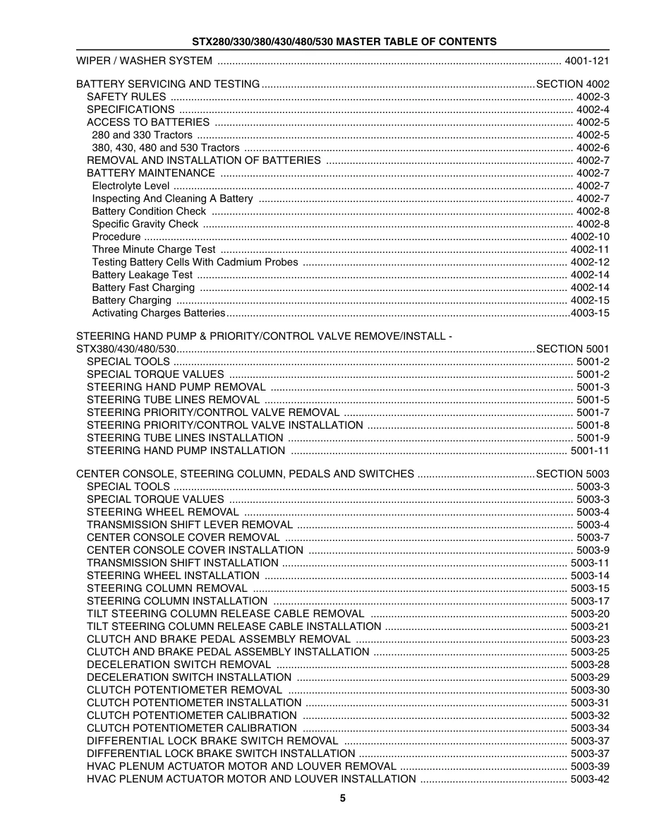 Case IH STX280 STX330 STX380 STX430 STX480 STX530 Tractor Service & Repair Manual preview page 5