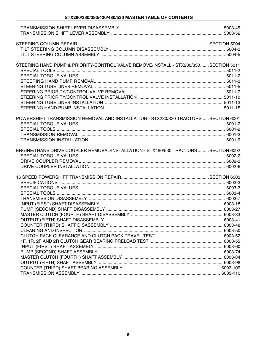Case IH STX280 STX330 STX380 STX430 STX480 STX530 Tractor Service & Repair Manual preview page 6