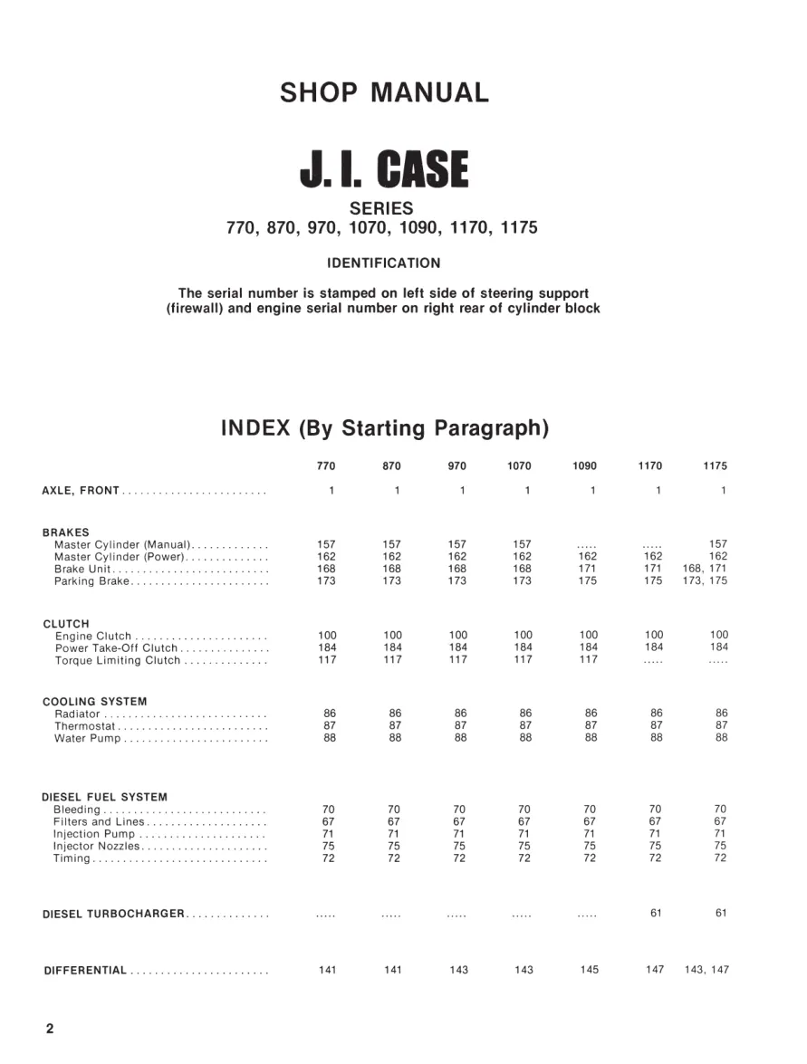 Case J.I. 770 870 970 1070 1090 1170 1175 Tractor Service & Repair Manual preview page 2
