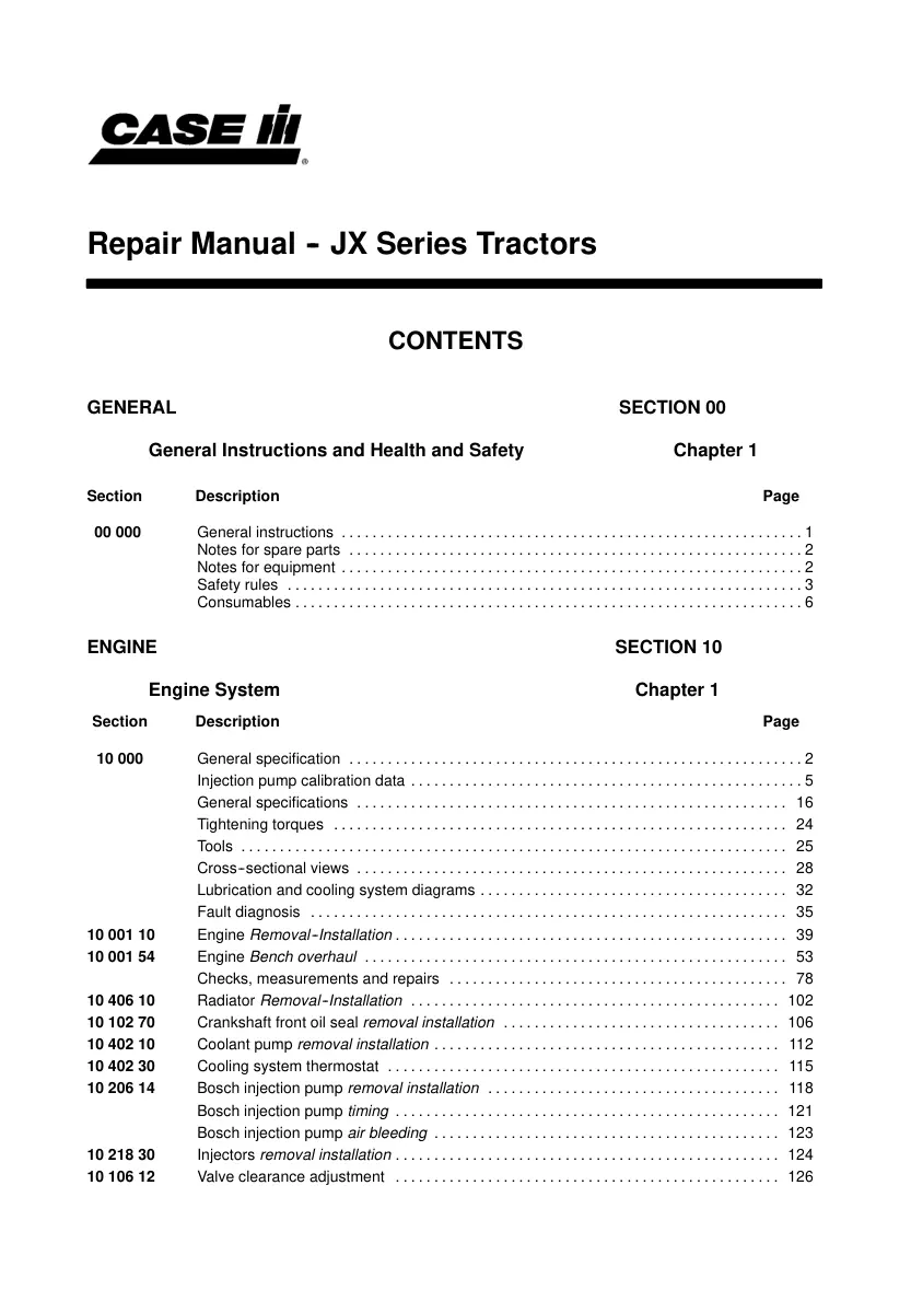 Case JX Series Tractors Service & Repair Manual preview page 3