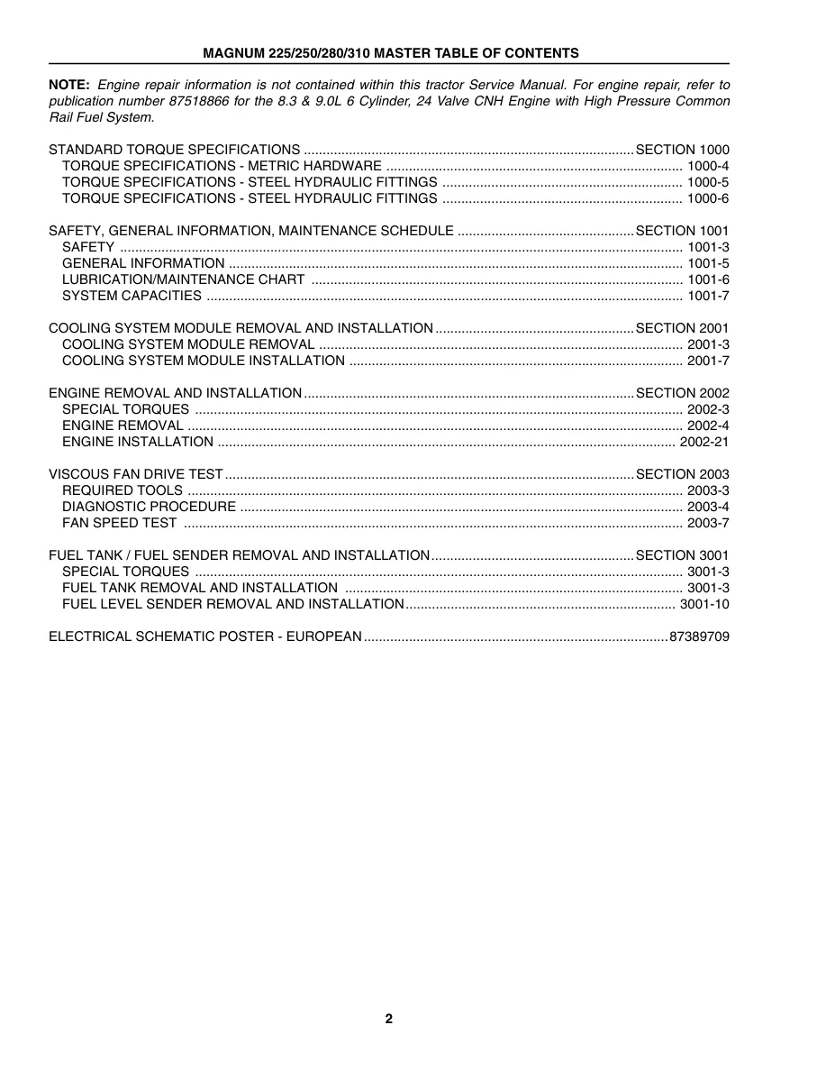 Case Magnum 225 250 280 310 Series Tractor Service & Repair Manual preview page 1
