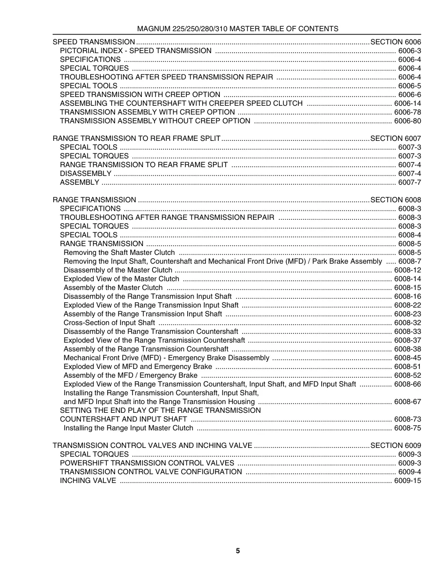 Case Magnum 225 250 280 310 Series Tractor Service & Repair Manual preview page 4