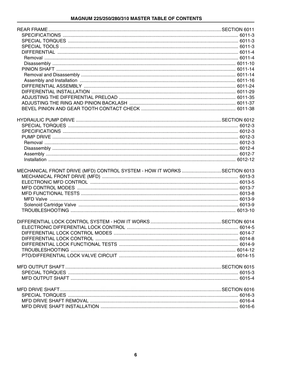 Case Magnum 225 250 280 310 Series Tractor Service & Repair Manual preview page 5