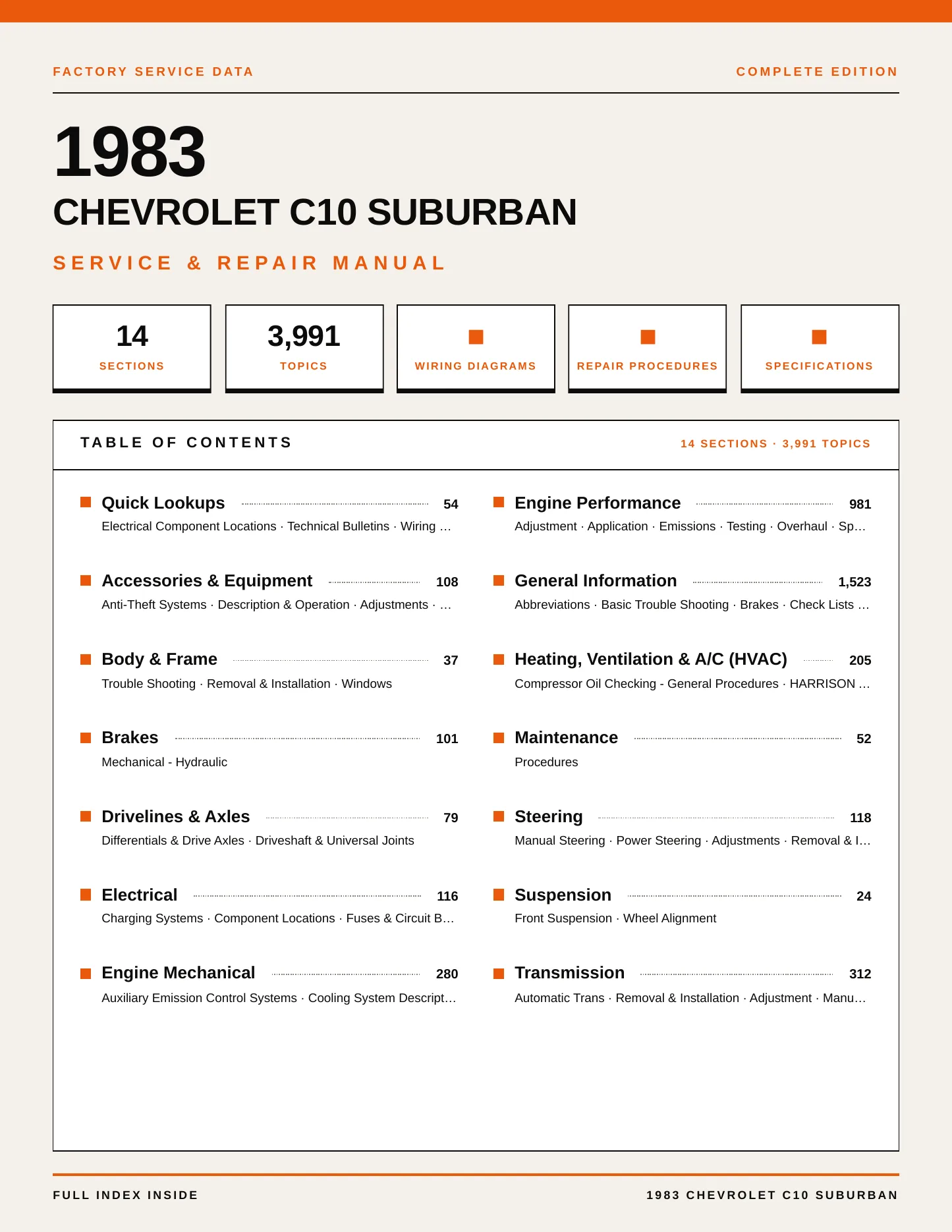 1983 Chevrolet C10 Suburban Service and Repair Manual preview page 1