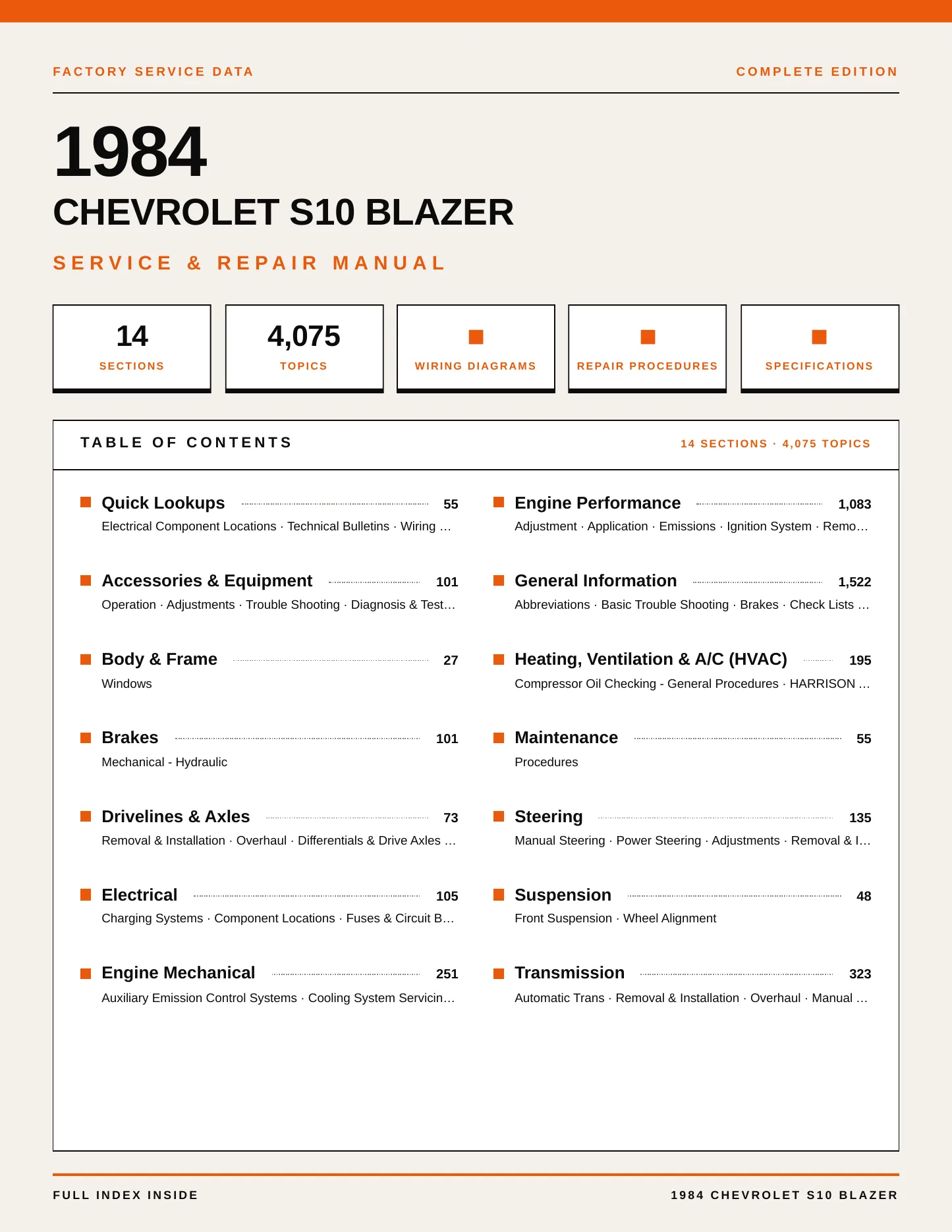 1984 Chevrolet S10 Blazer Service and Repair Manual preview page 1
