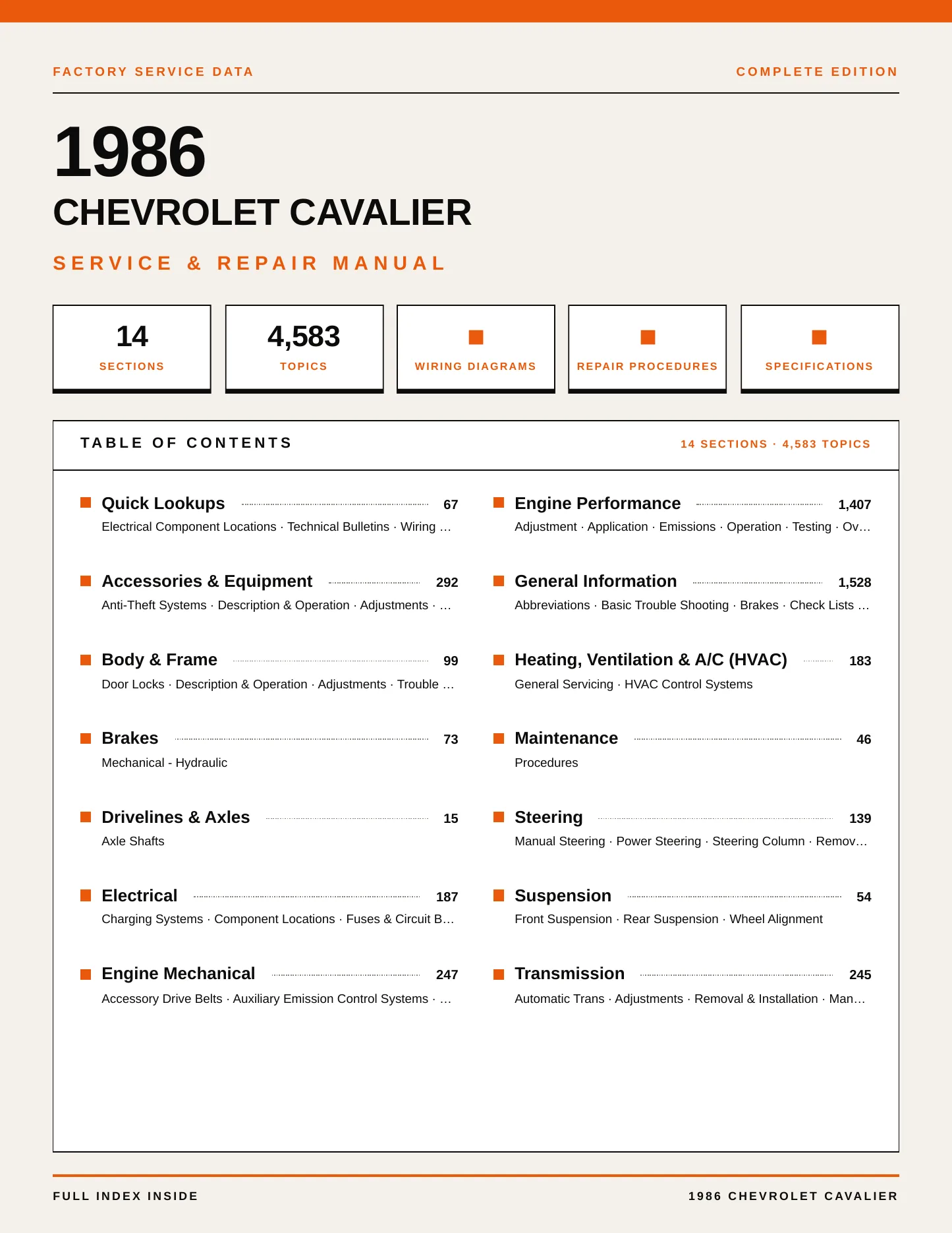 1986 Chevrolet Cavalier Service and Repair Manual preview page 1