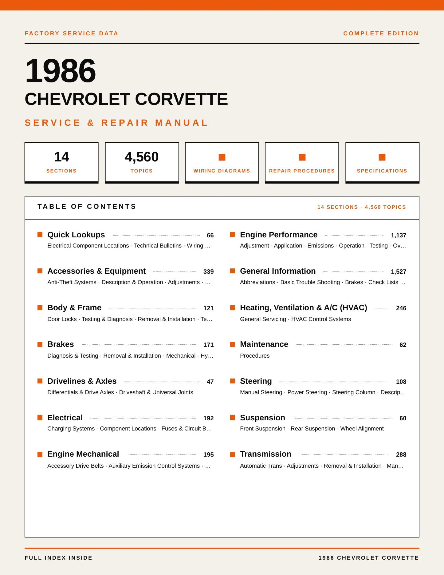 1986 Chevrolet Corvette service manual page 1