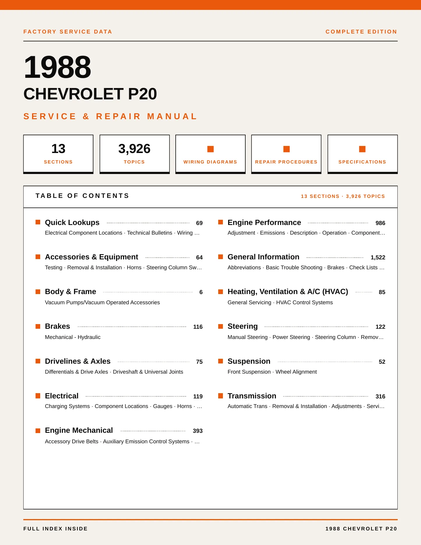 1988 Chevrolet P20 Service and Repair Manual preview page 1