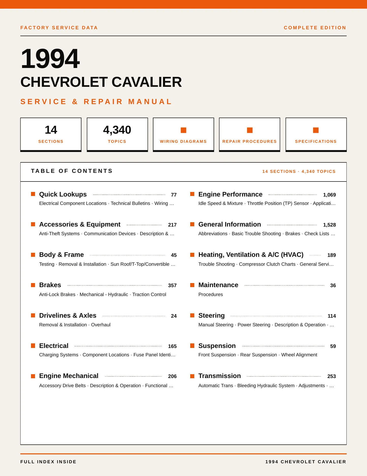 1994 Chevrolet Cavalier Service and Repair Manual preview page 1