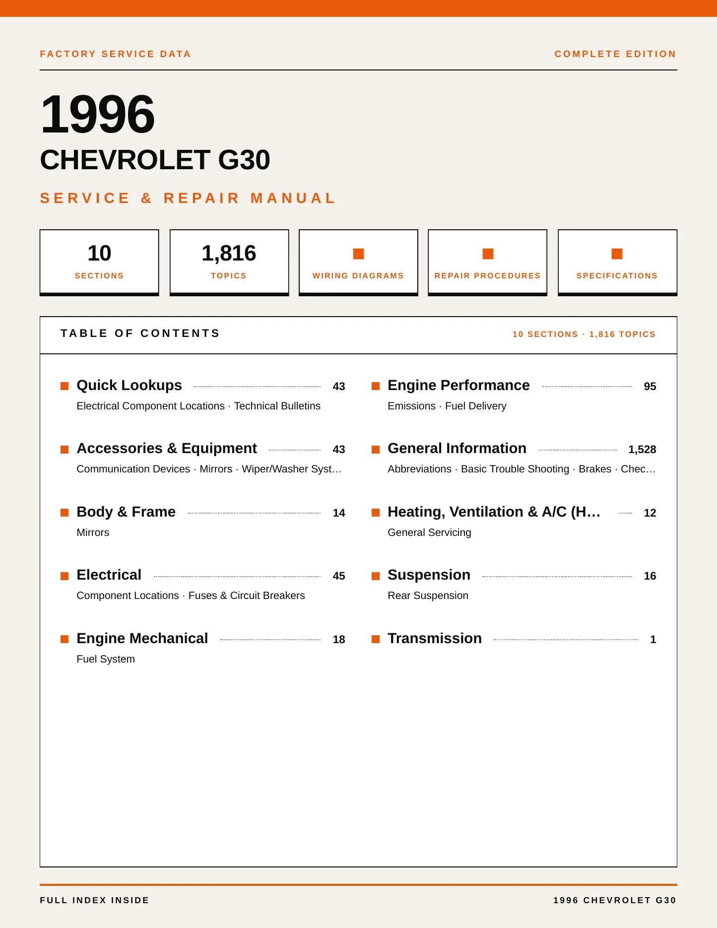 1996 Chevrolet G30 Service and Repair Manual preview page 1