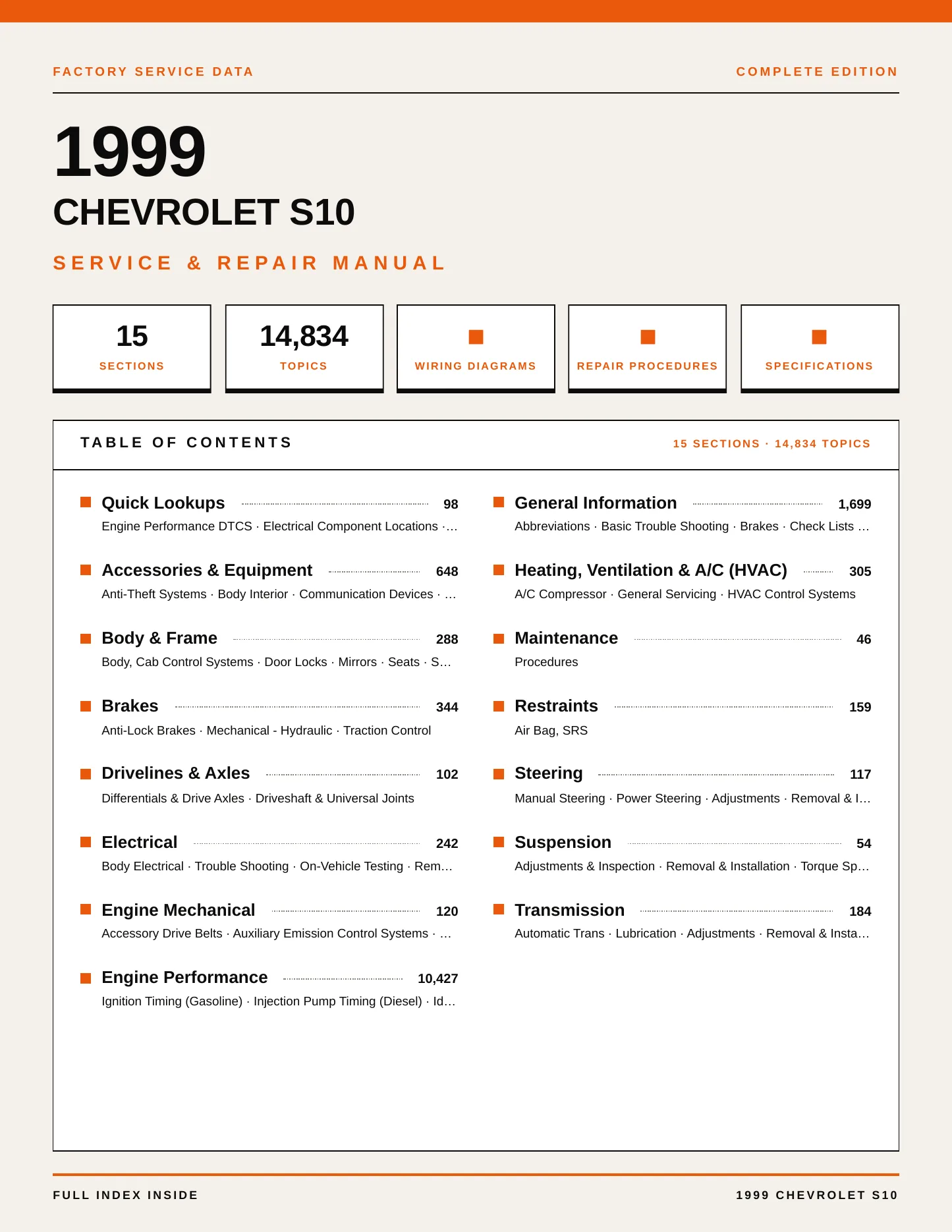 1999 Chevrolet S10 service manual page 1