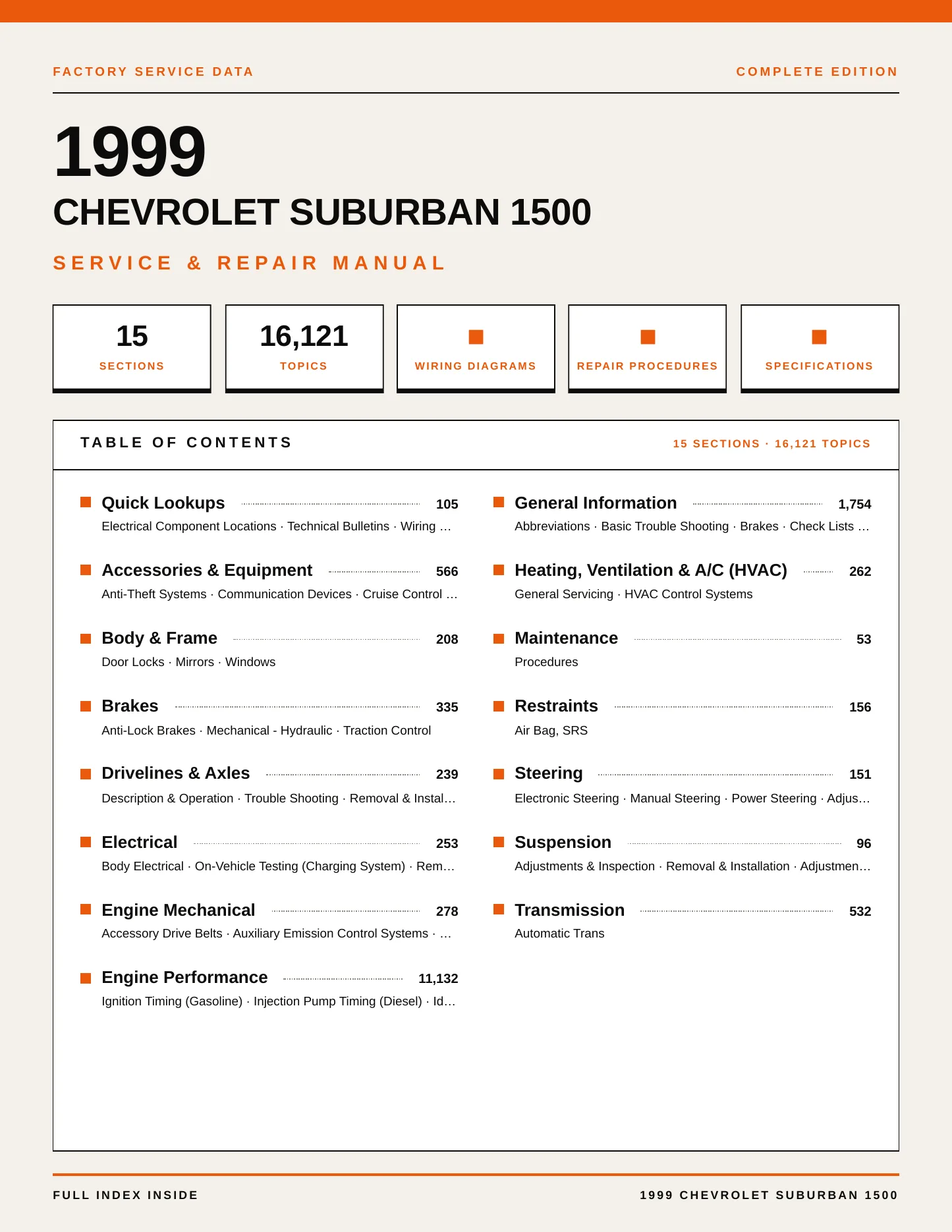 1999 Chevrolet Suburban 1500 Service and Repair Manual preview page 1