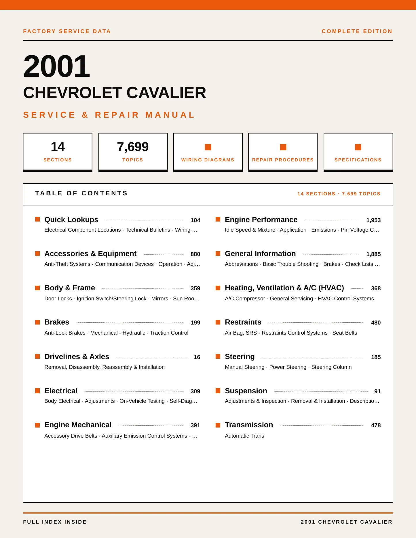 2001 Chevrolet Cavalier Service and Repair Manual preview page 1