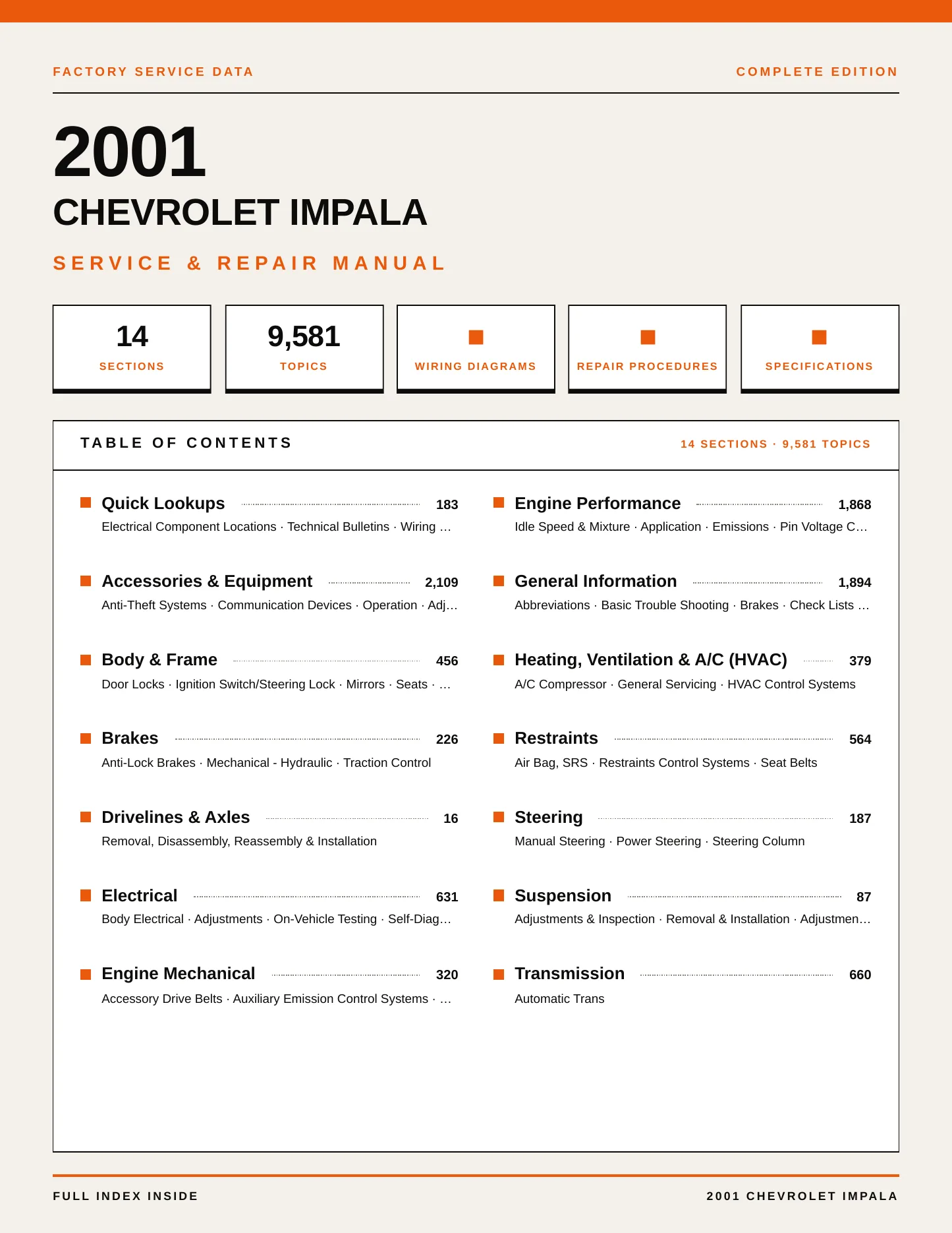 2001 Chevrolet Impala service manual page 1