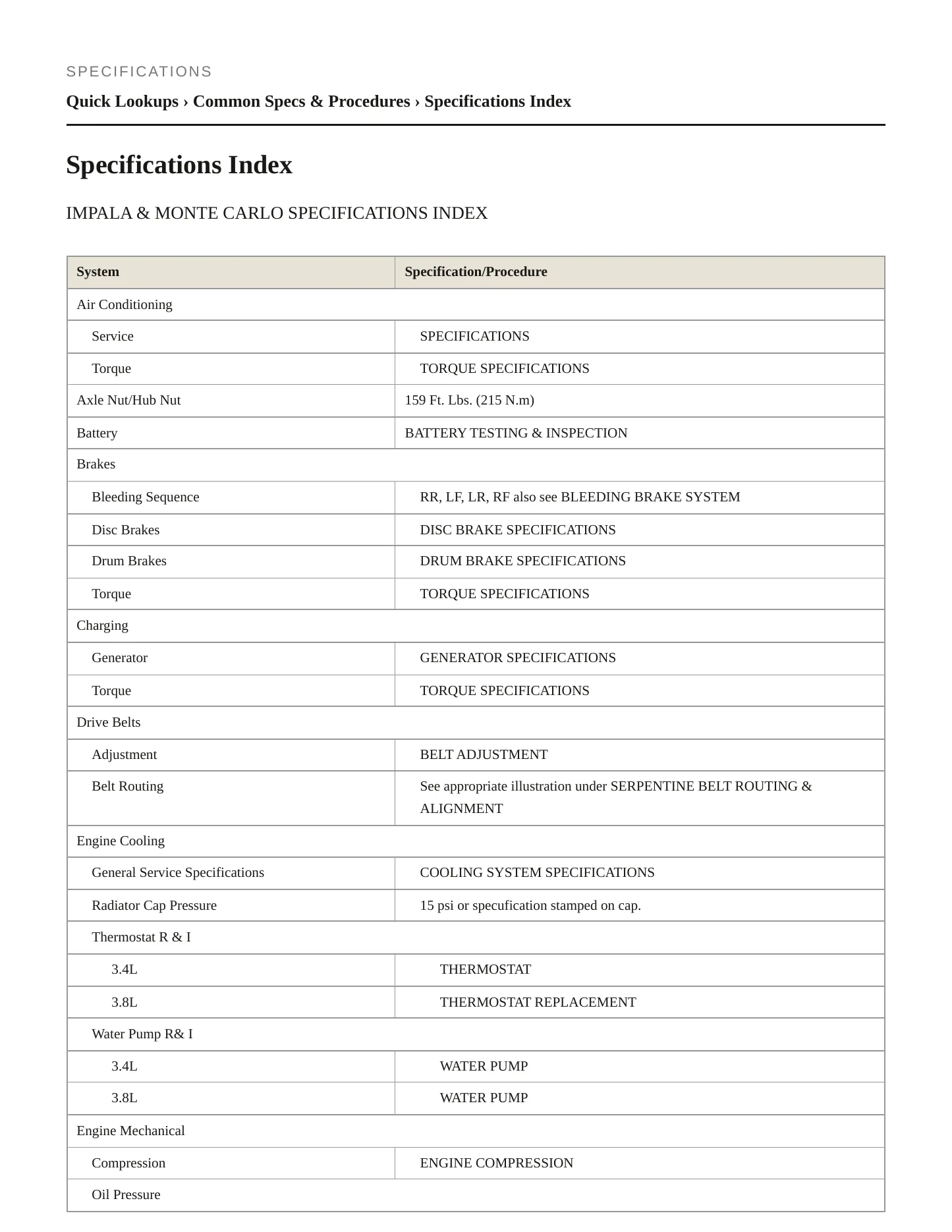 2001 Chevrolet Impala service manual page 2