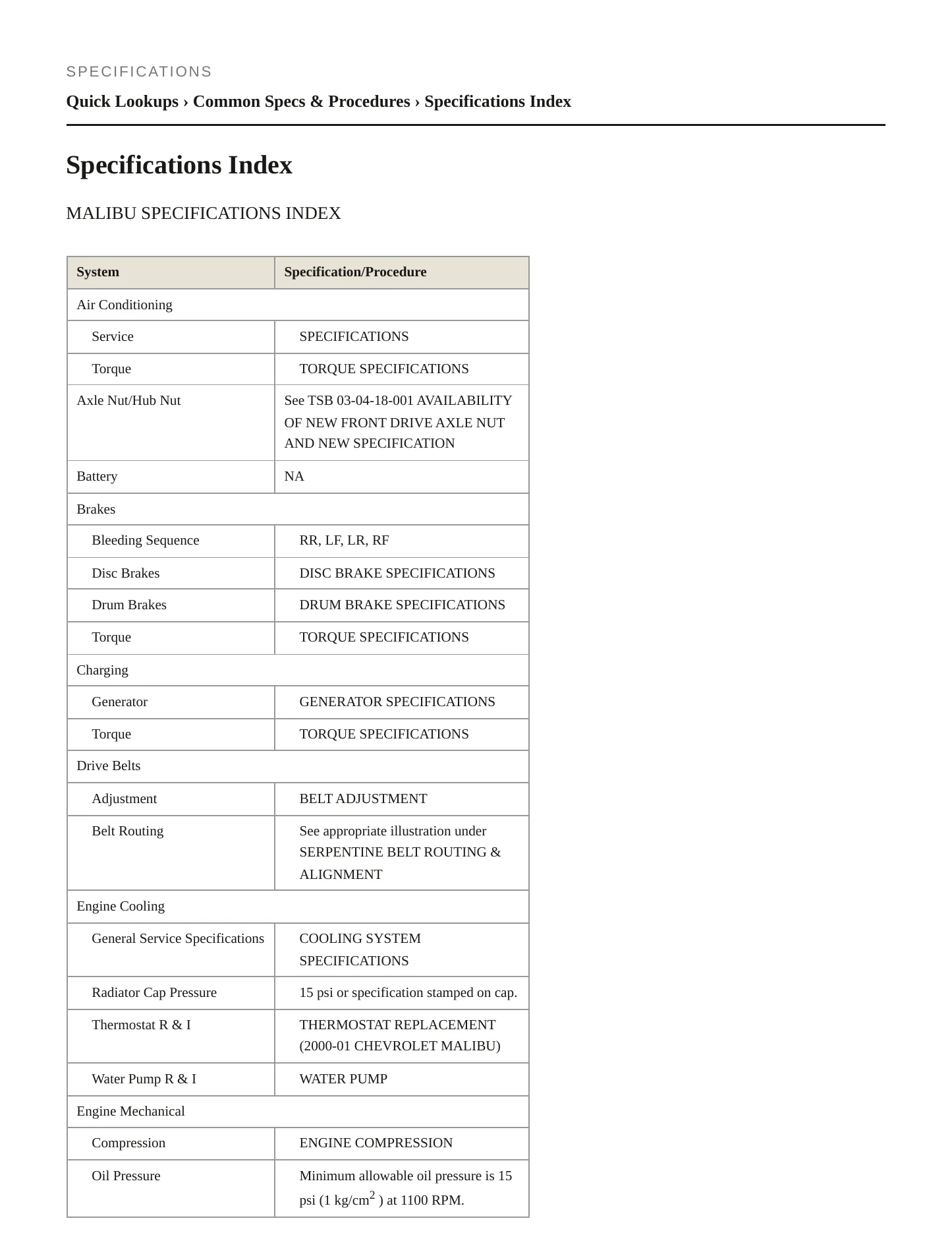 2001 Chevrolet Malibu Service and Repair Manual preview page 2