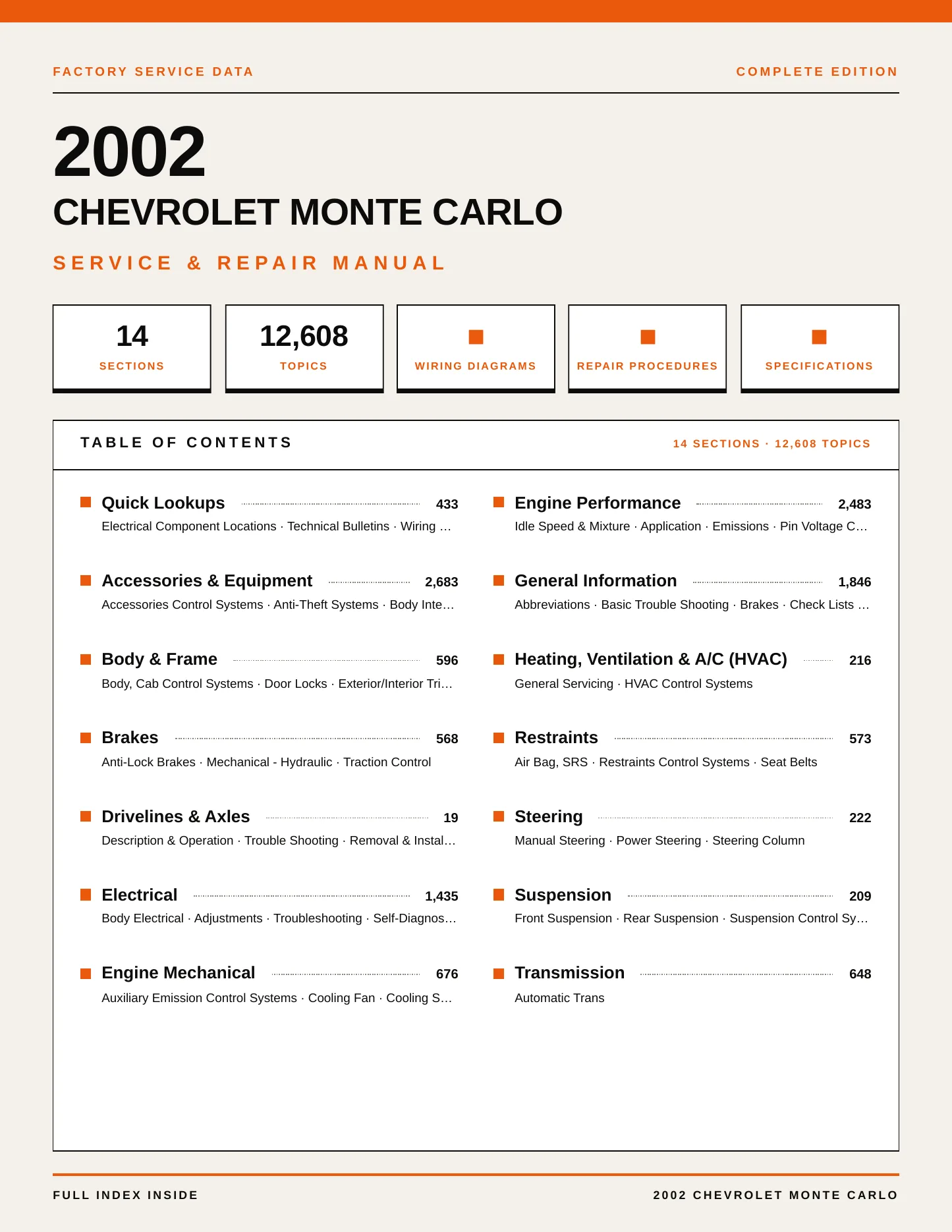 2002 Chevrolet Monte Carlo service manual page 1