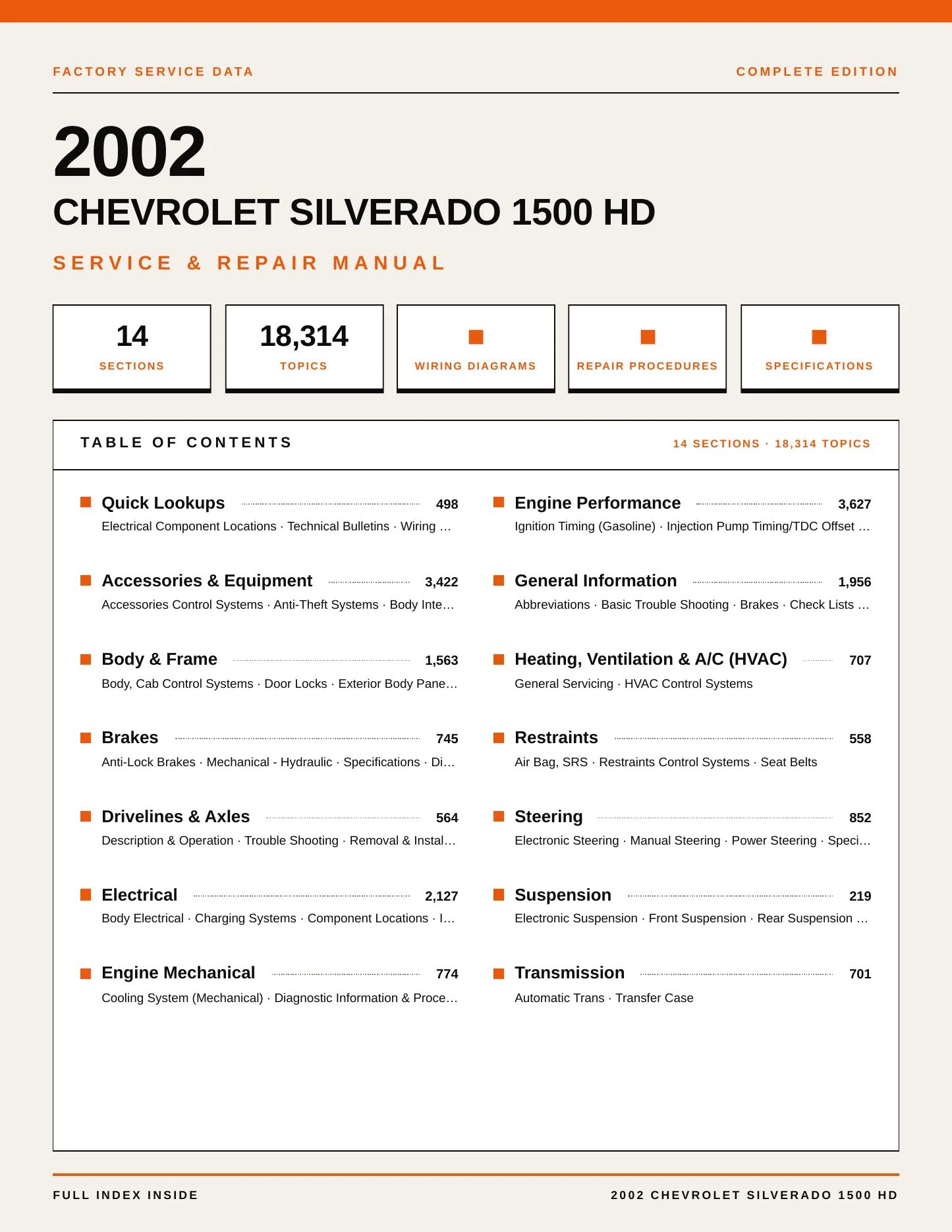 2002 Chevrolet Silverado 1500 HD Service and Repair Manual preview page 1