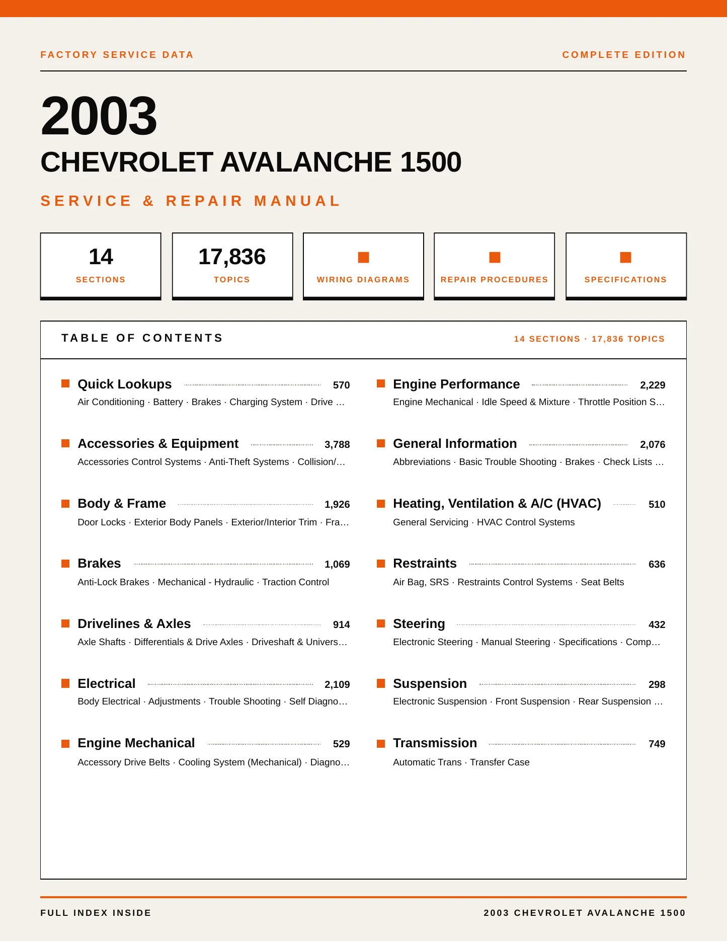 2003 Chevrolet Avalanche 1500 service manual page 1
