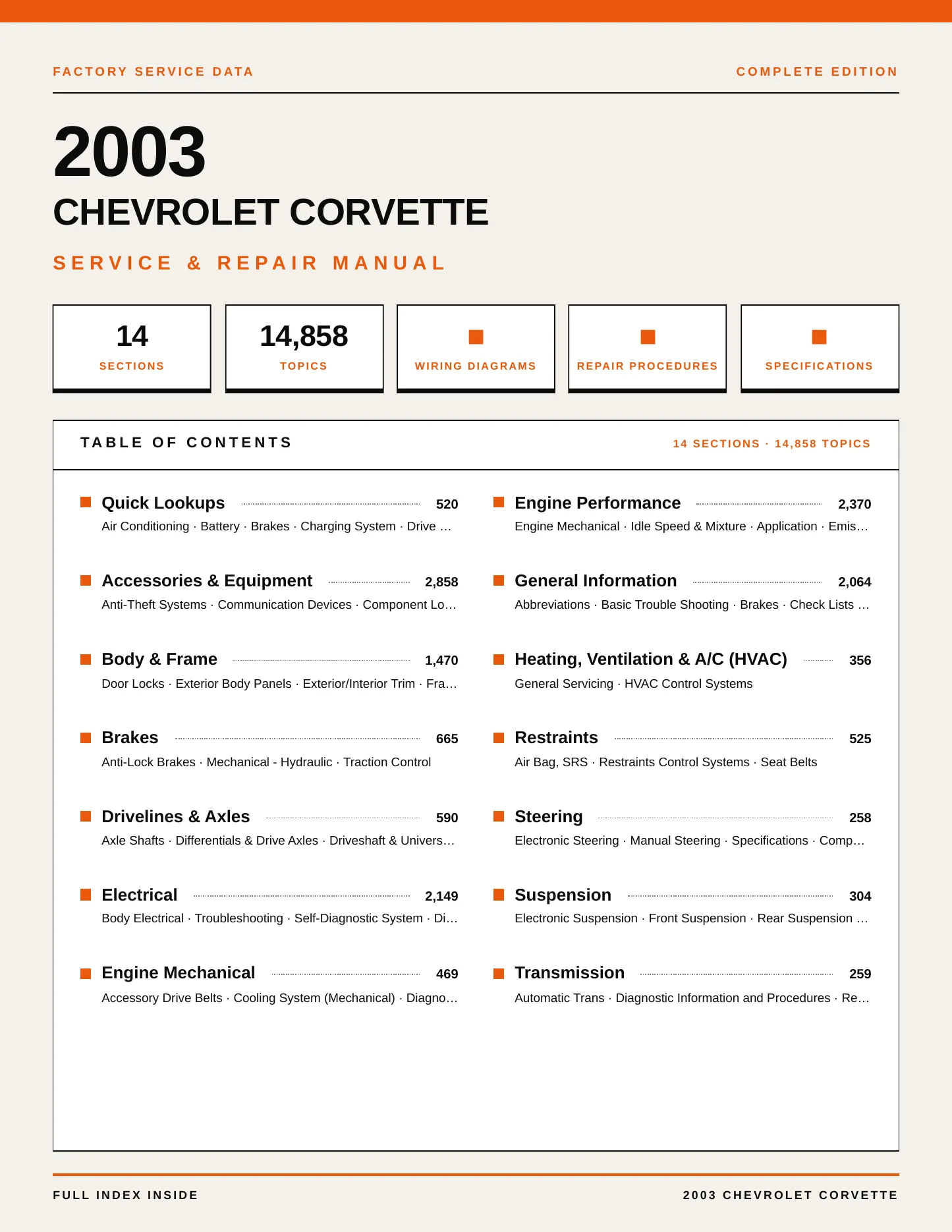 2003 Chevrolet Corvette service manual page 1