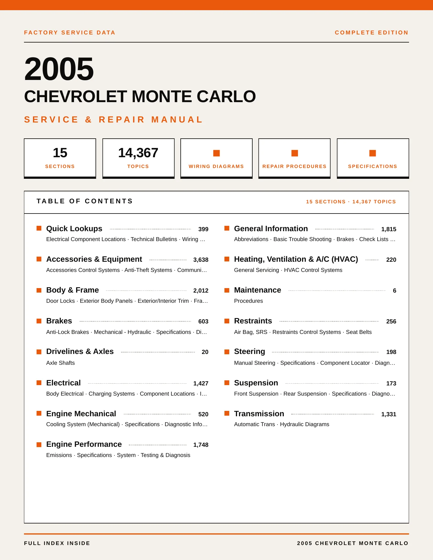 2005 Chevrolet Monte Carlo service manual page 1