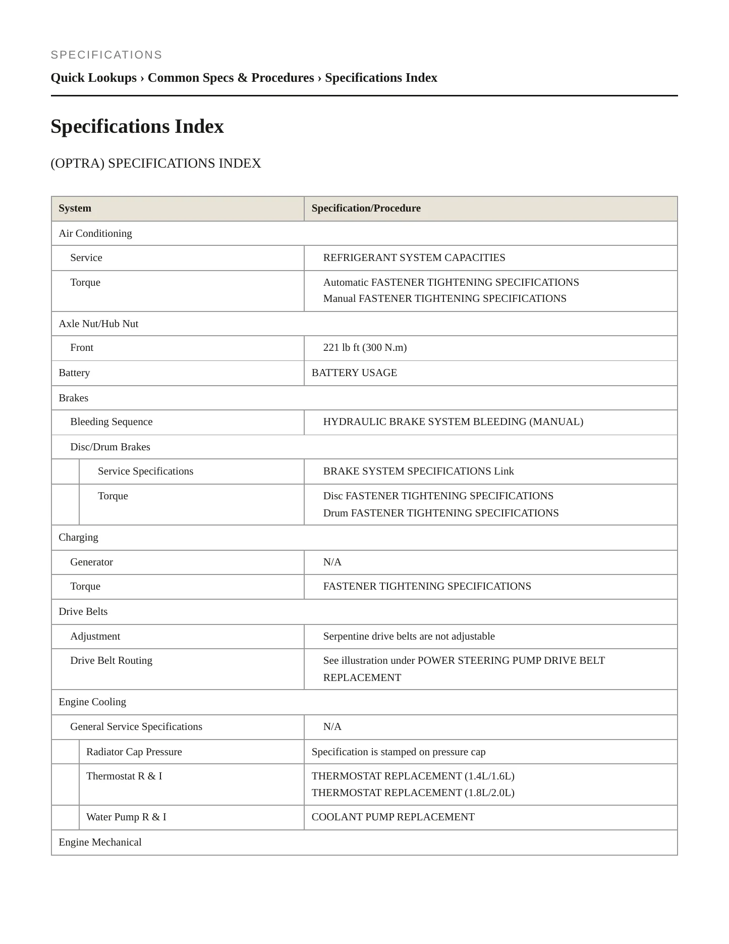 2007 Chevrolet Optra Service and Repair Manual preview page 2