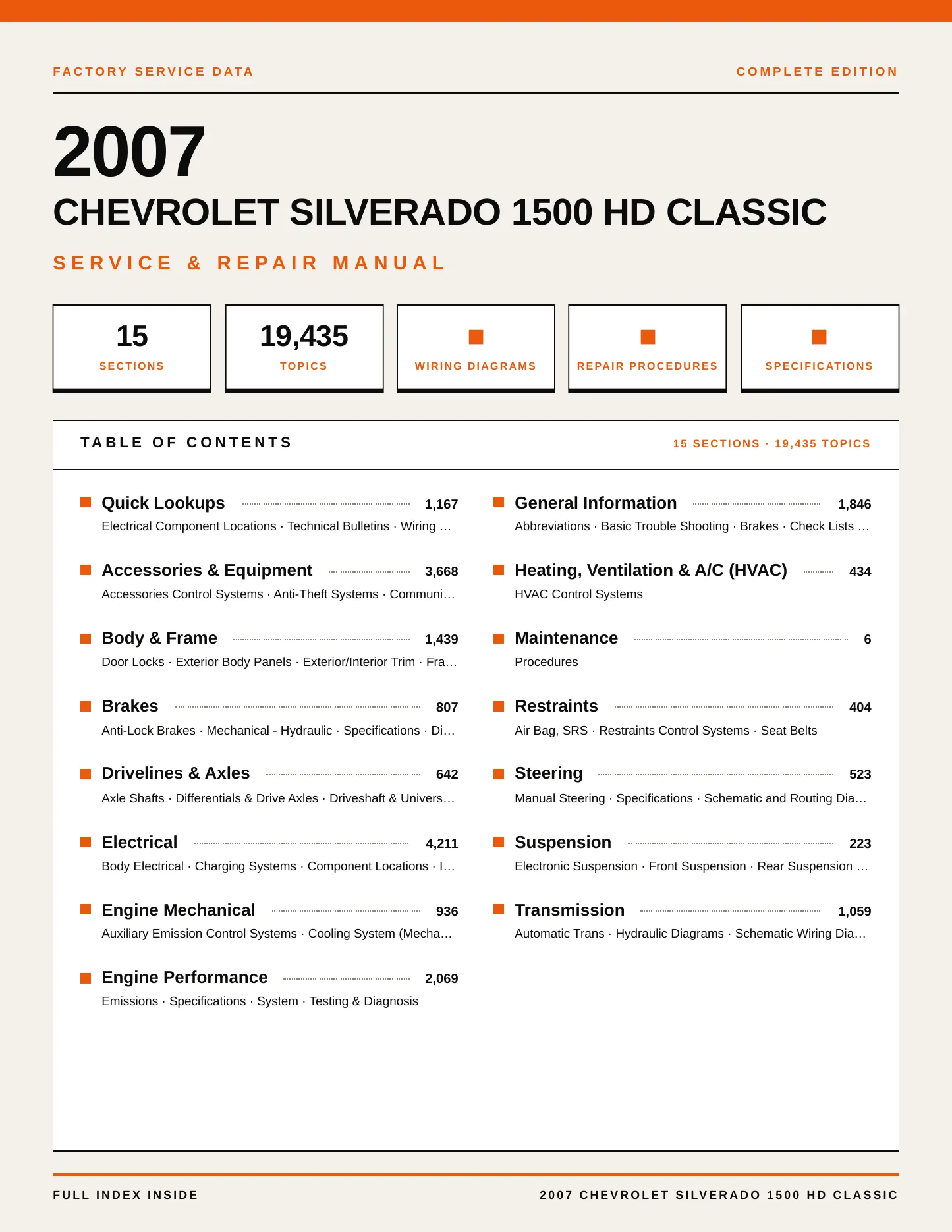 2007 Chevrolet Silverado 1500 HD Classic Service and Repair Manual preview page 1