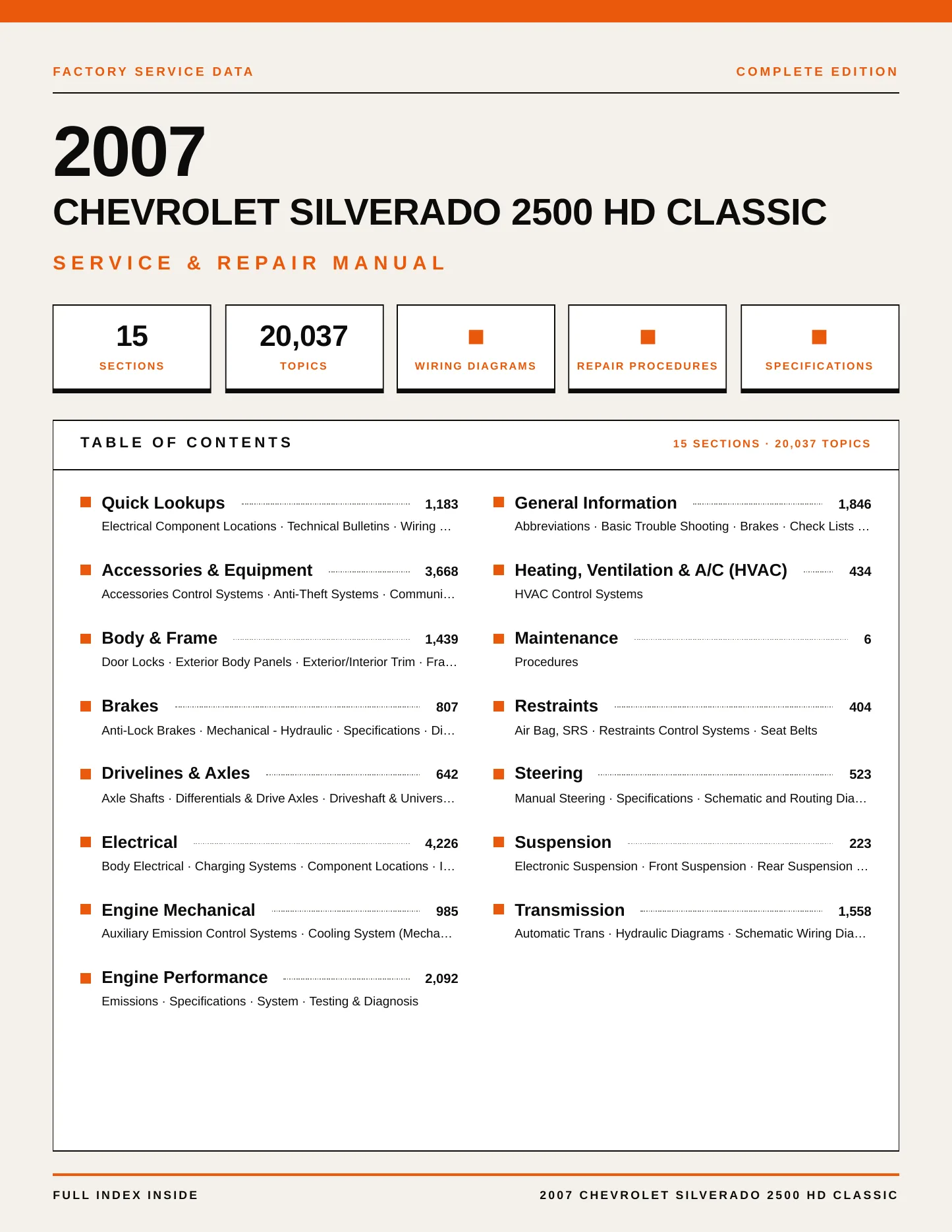 2007 Chevrolet Silverado 2500 HD Classic Service and Repair Manual preview page 1