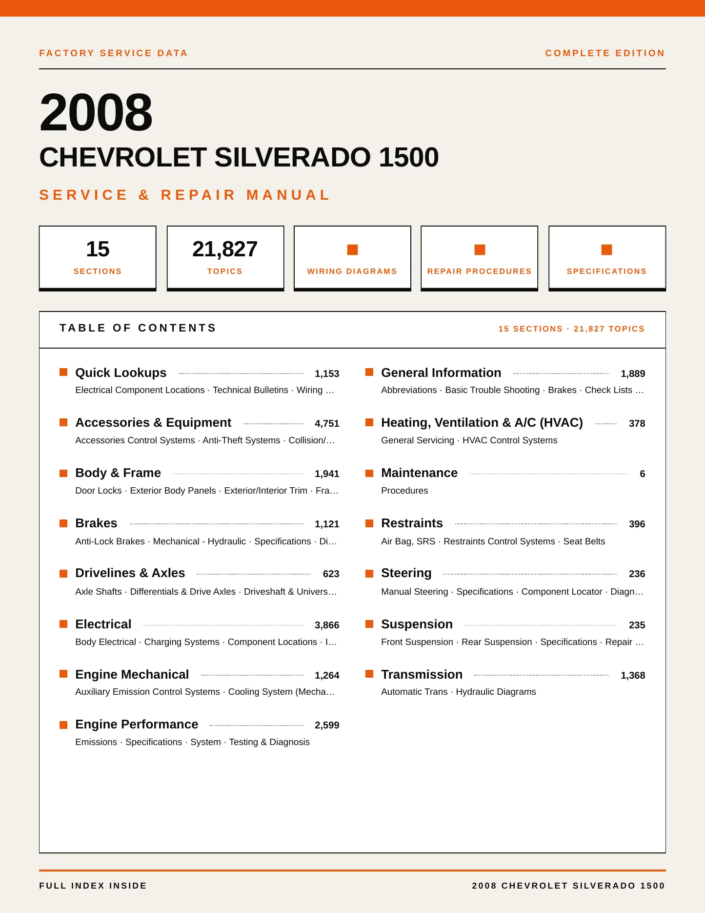 2008 Chevrolet Silverado 1500 Service and Repair Manual preview page 1