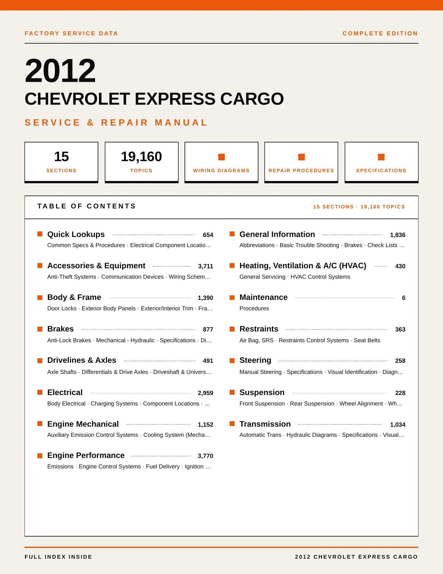 2012 Chevrolet Express Cargo Service and Repair Manual preview page 1