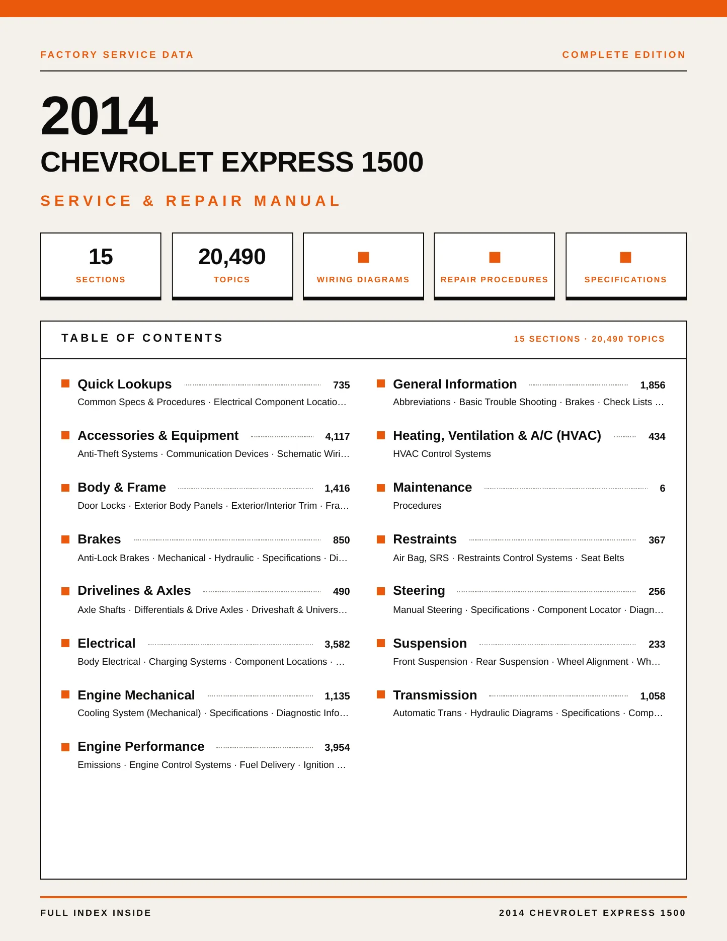 2014 Chevrolet Express 1500 Service and Repair Manual preview page 1