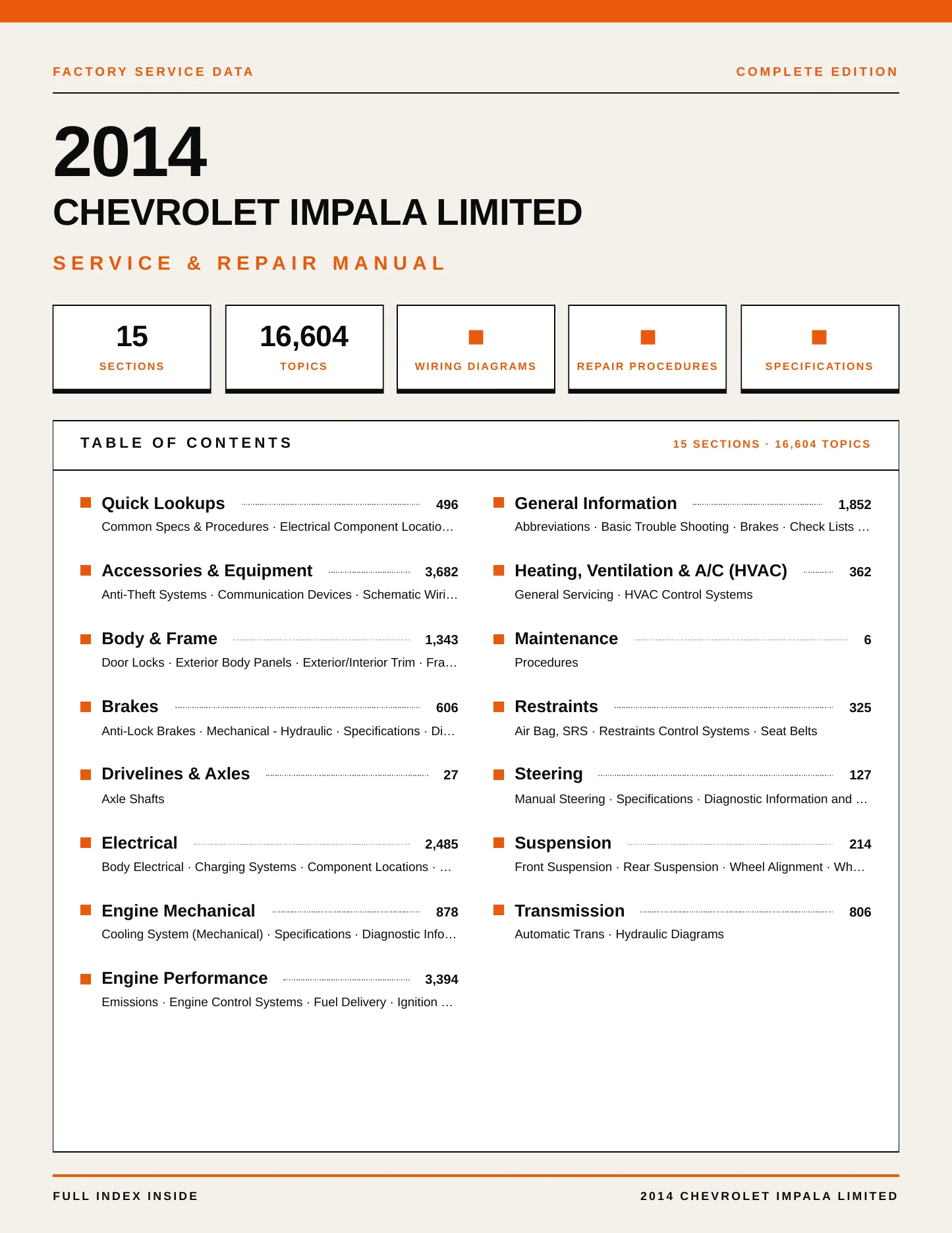 2014 Chevrolet Impala Limited Service and Repair Manual preview page 1