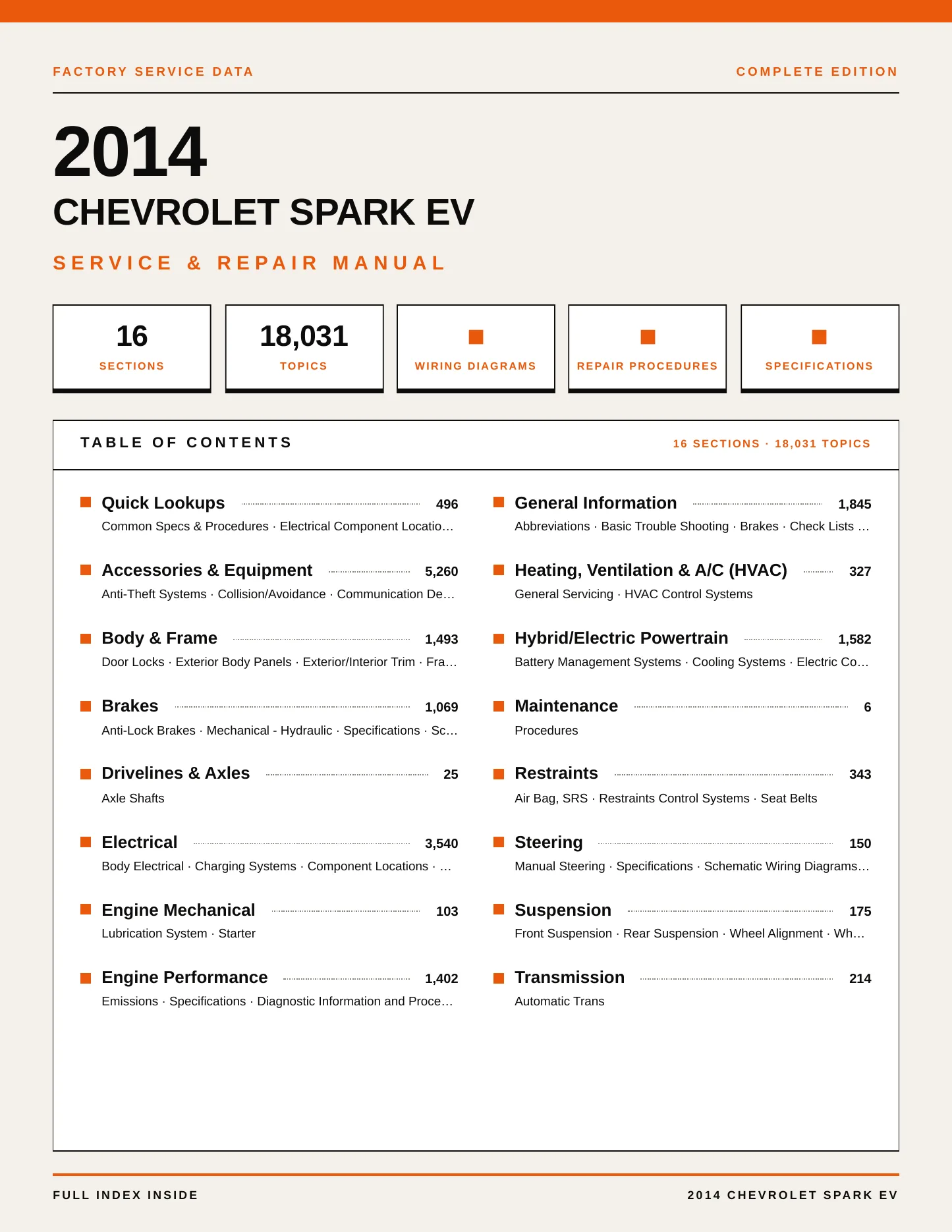 2014 Chevrolet Spark EV Service and Repair Manual preview page 1