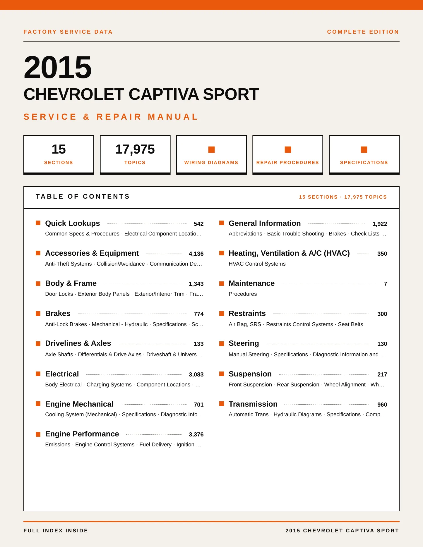 2015 Chevrolet Captiva Sport Service and Repair Manual preview page 1