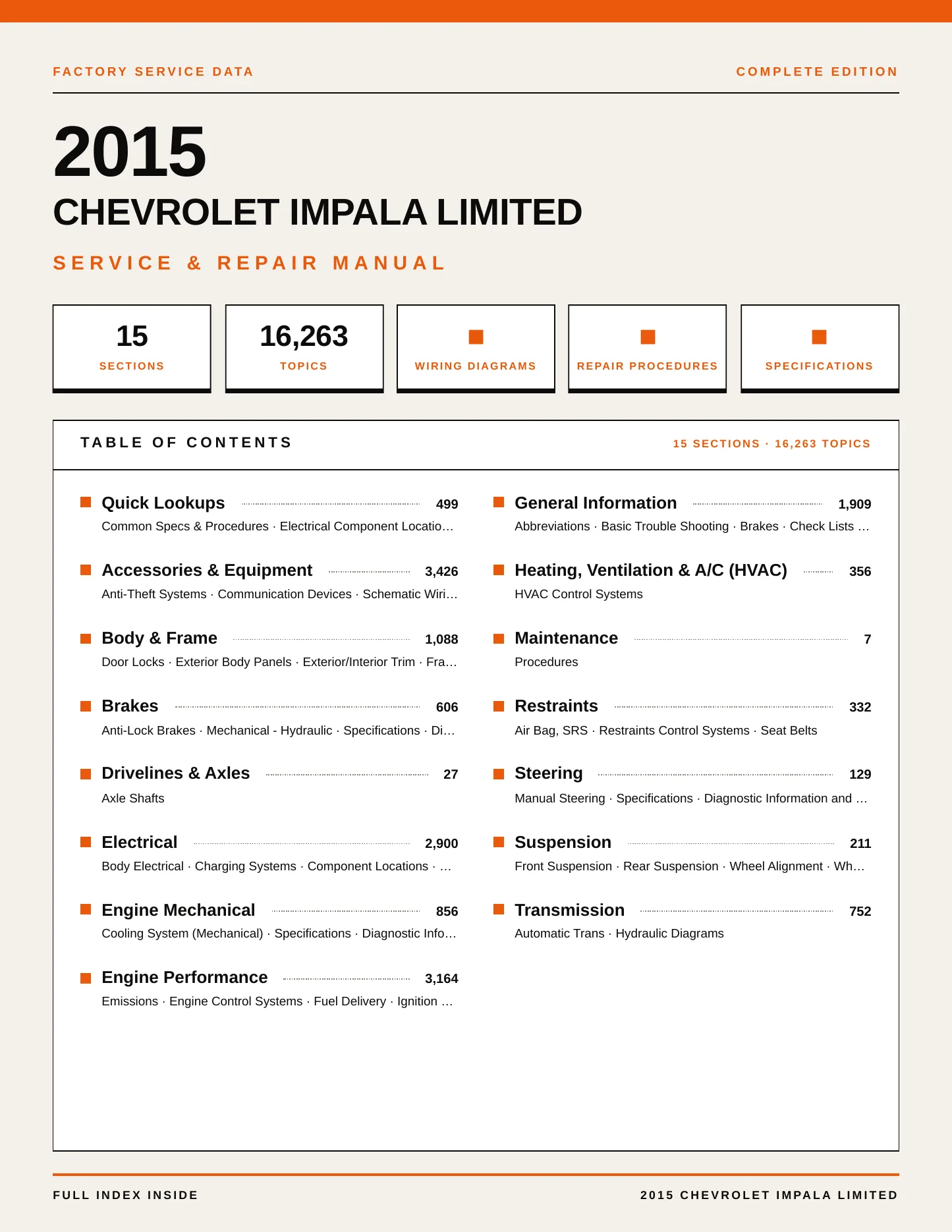 2015 Chevrolet Impala Limited Service and Repair Manual preview page 1